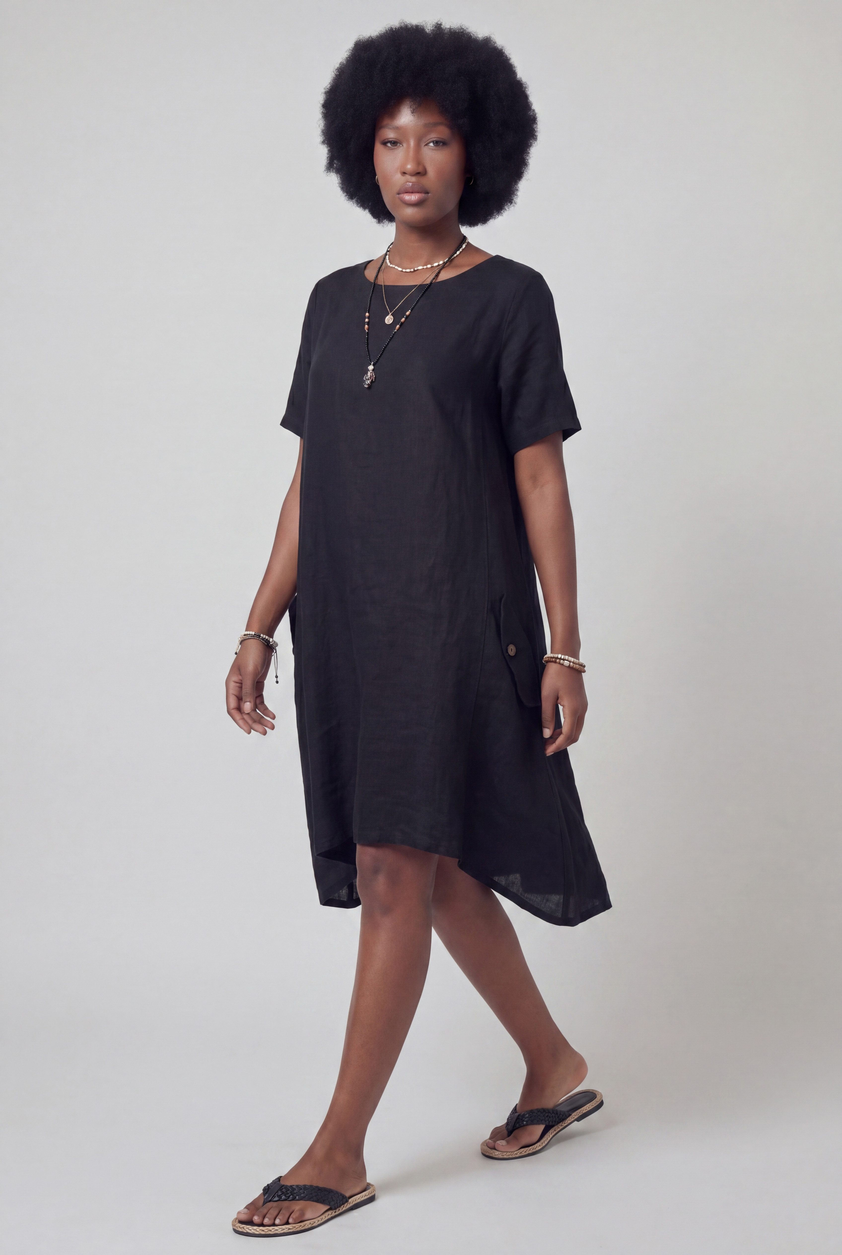 YC Fashion & Style Tunika Leinenkleid – luftiges Oversized Tunika-Kleid – One Size 34–44 dekorative Knopfdetails