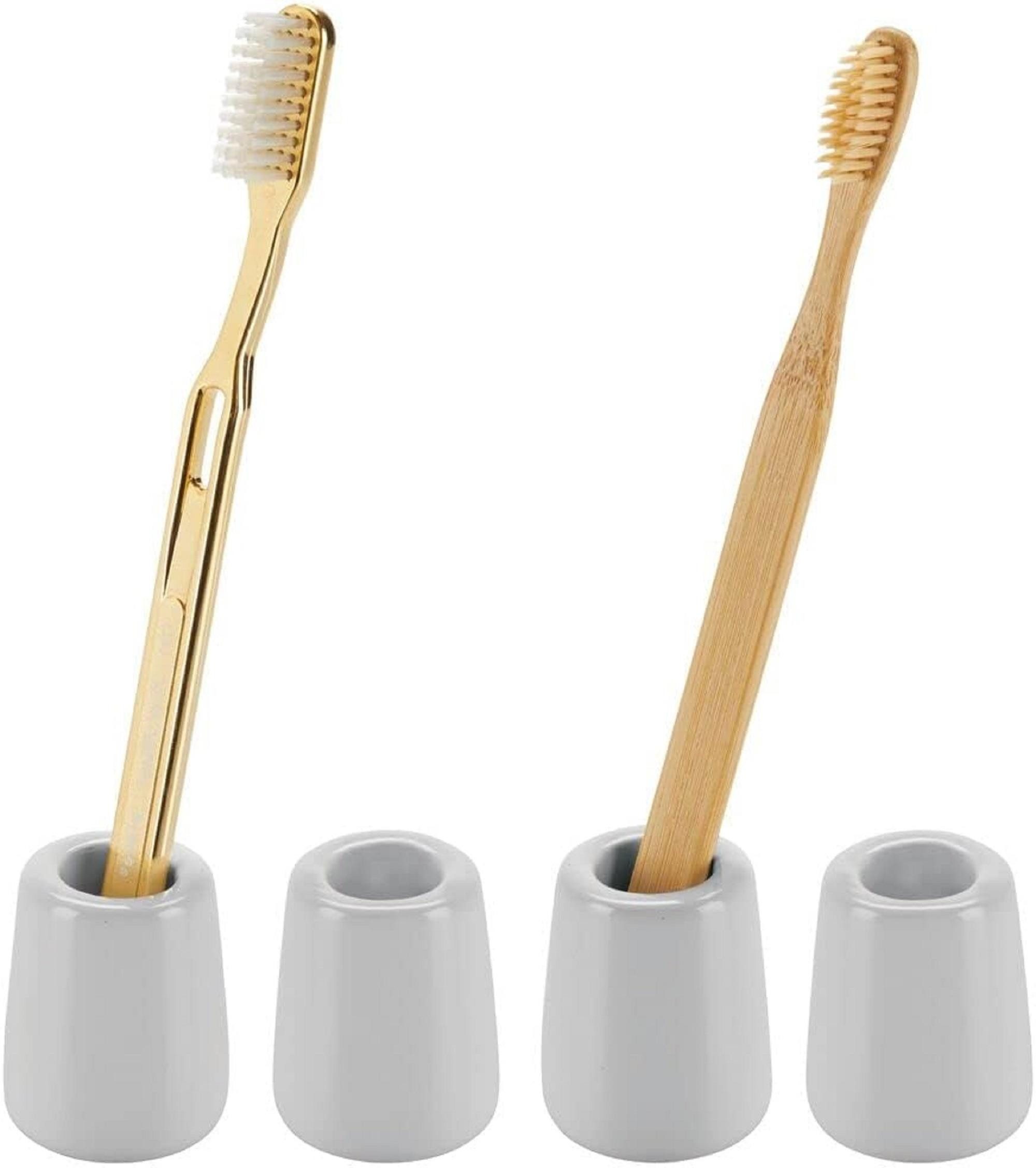 mDesign Badaccessoire-Set mDesign 4er Set Zahnbürsten Halter Keramik Rund Grau Bad Ablage Aufb