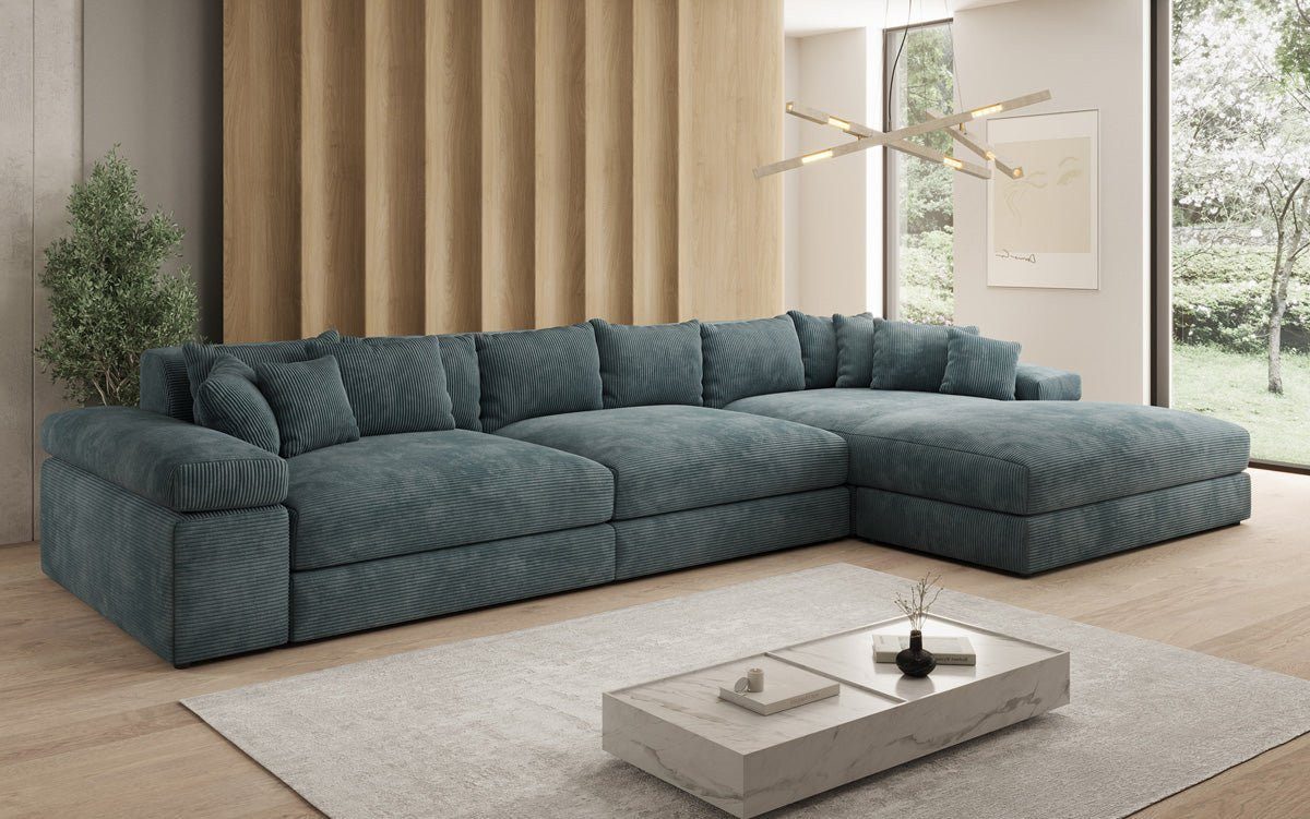 Luxusbetten24 Sofa Designer Sofa Bernardo L Maxi in Cord, mit breiter Ottomane