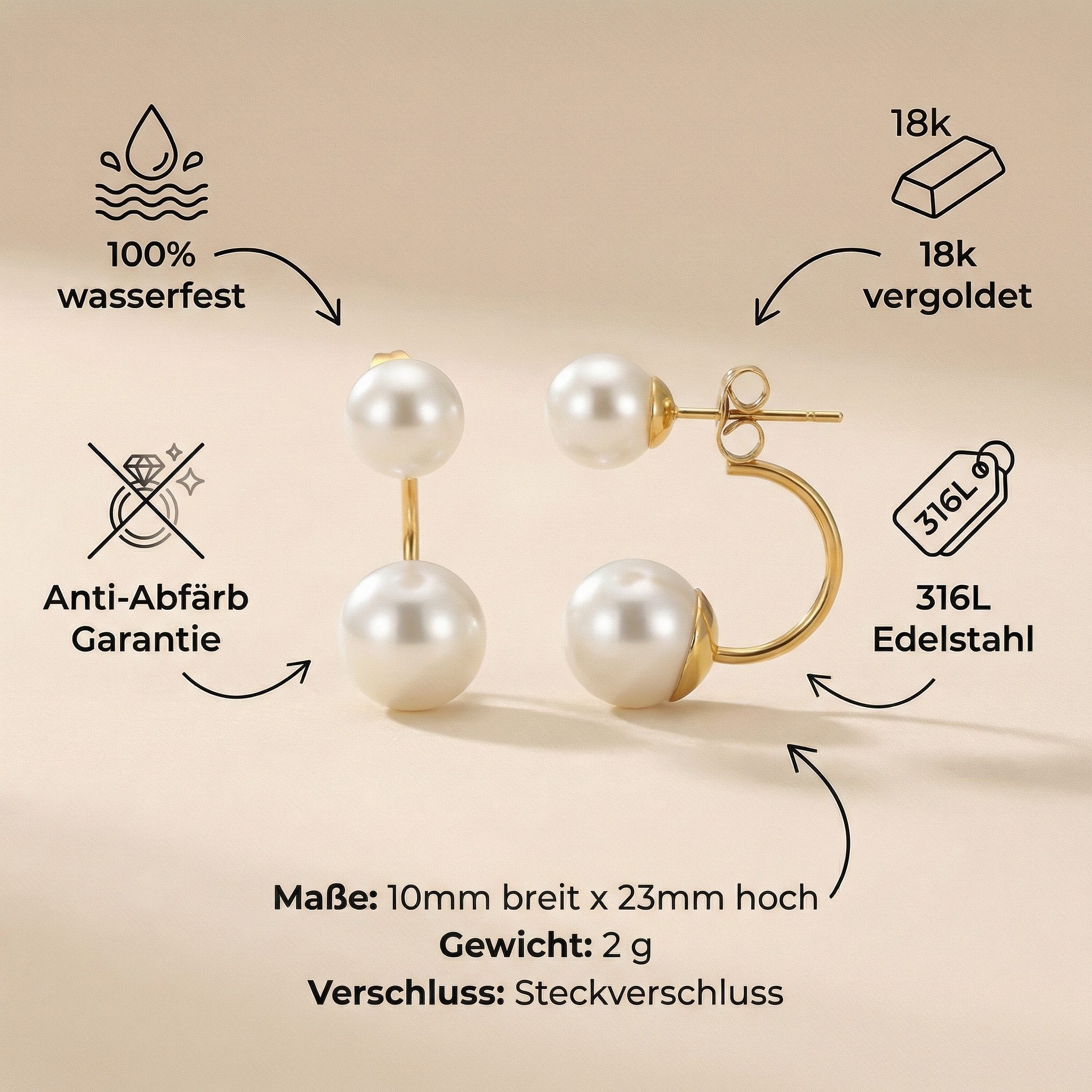 Heideman Paar Ohrstecker Stela Gold goldfarben (Ohrringe, inkl. Geschenkverpackung), Perlenohrringe mit Perle weiß oder farbig – Bild 4 von 5