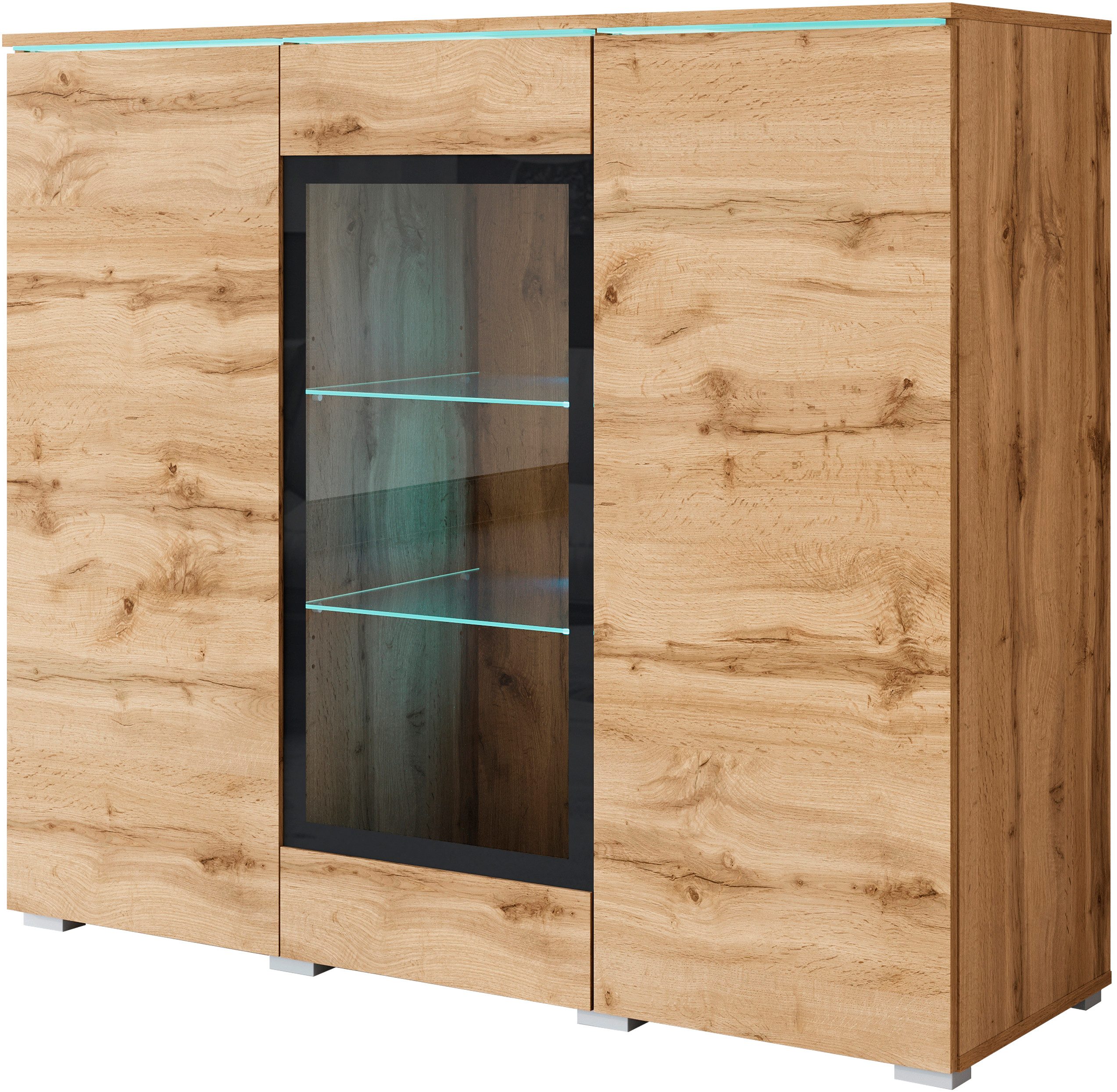 Home affaire Highboard Vera, Highboard mit 4 Türen, 9 Fächern, verglasten Türen