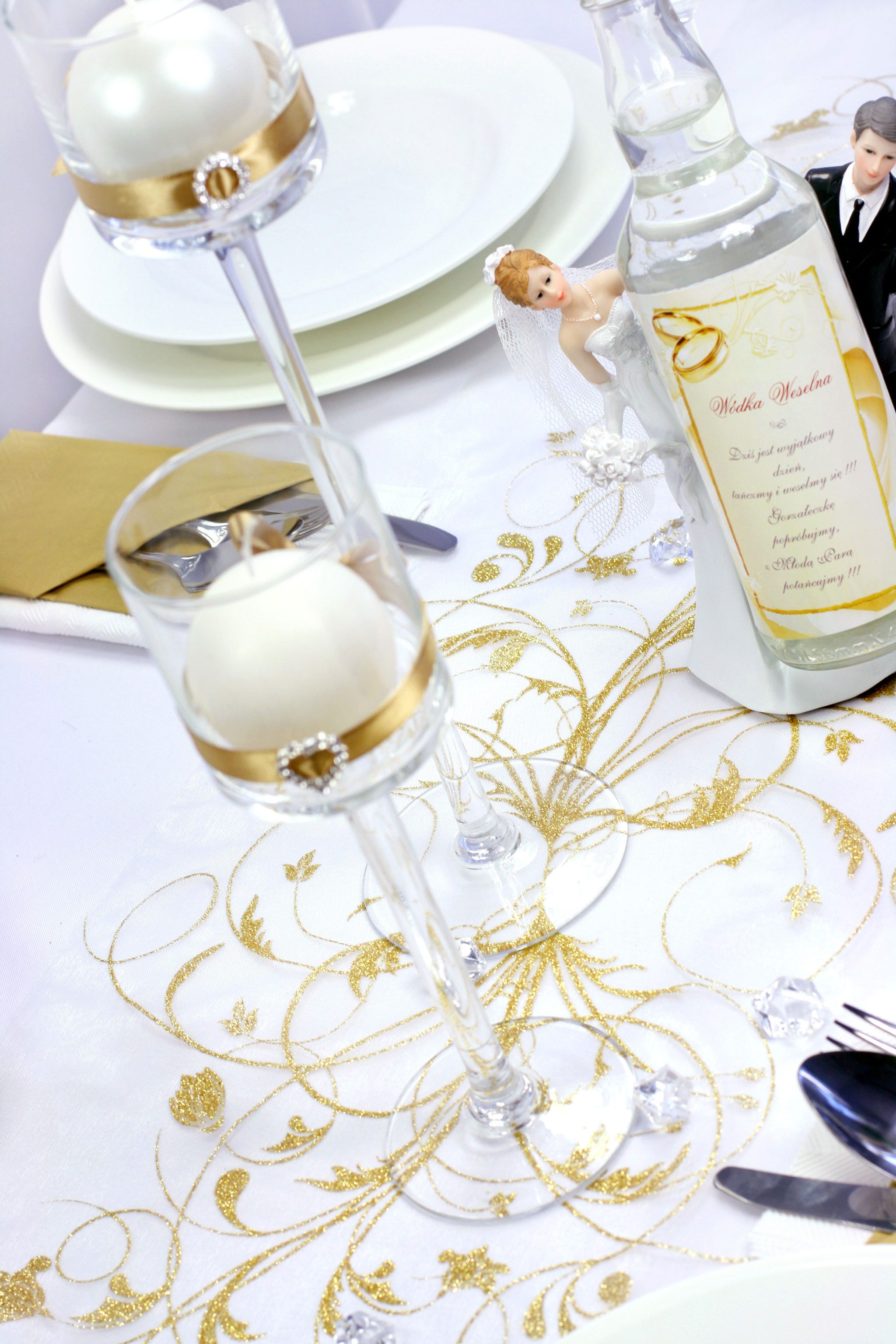 partydeco Tischläufer, Tischläufer Organza 9m x 36cm Blumenmuster, creme / gold