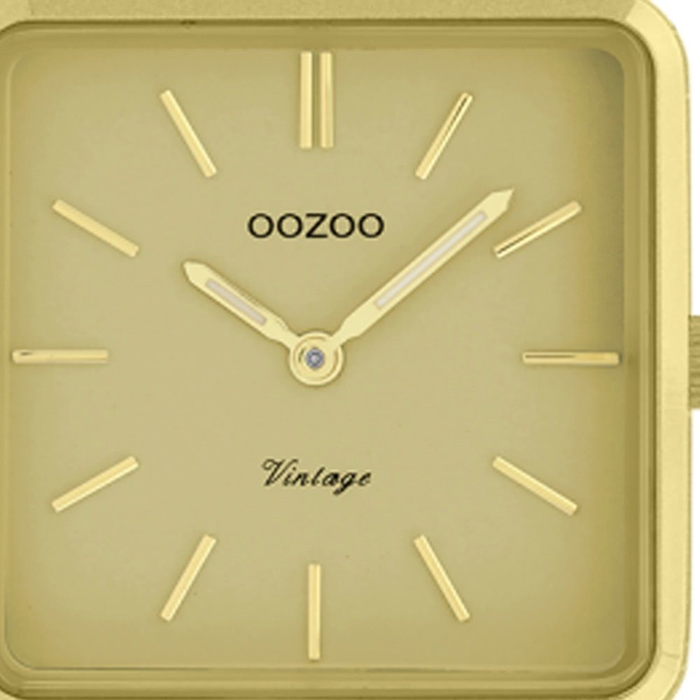 Damenuhr (ca. klein eckig, Damen Edelstahlarmband, OOZOO Armbanduhr gold Fashion-Style Quarzuhr Analog, 29mm) Oozoo