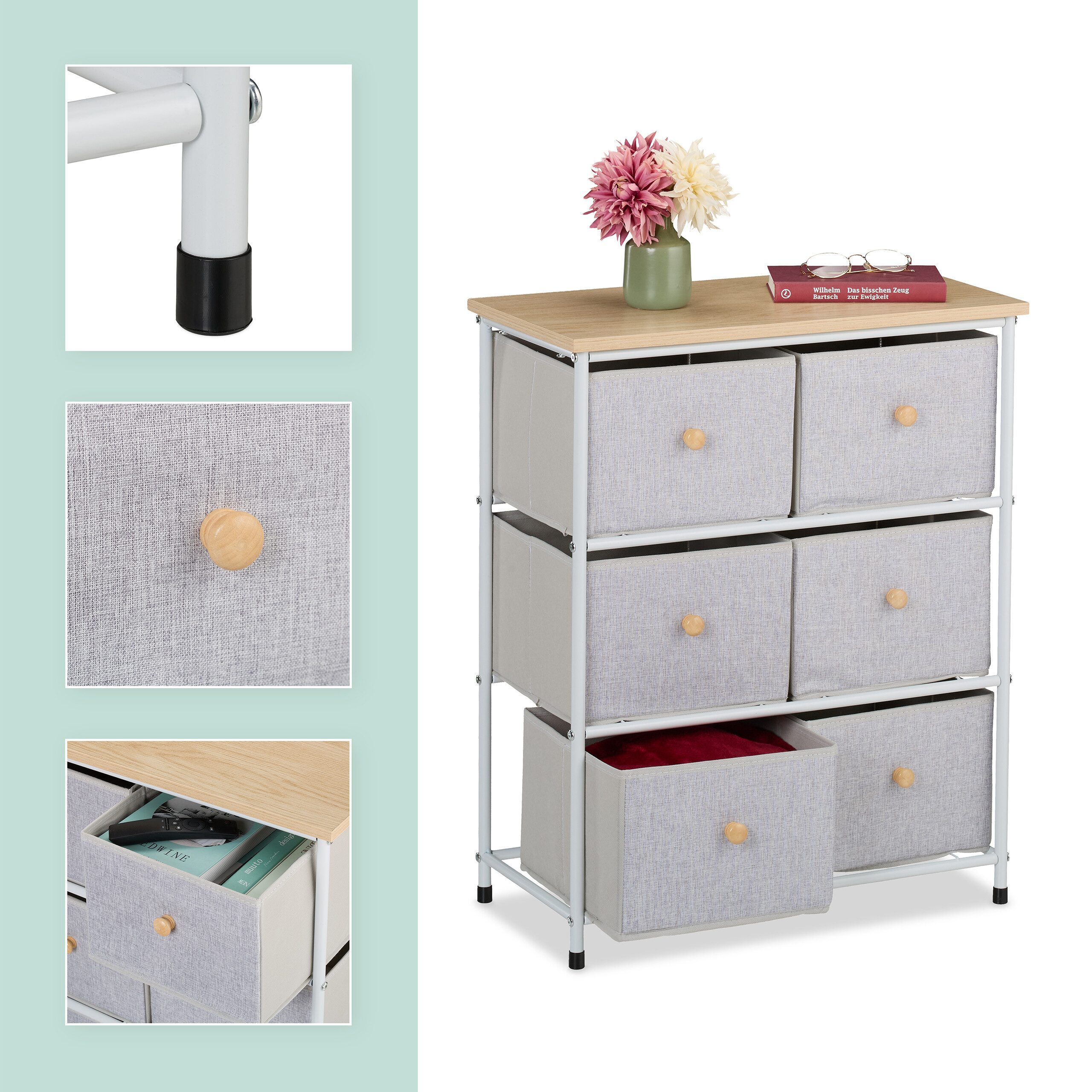 relaxdays Kommode 6 Schublade, A