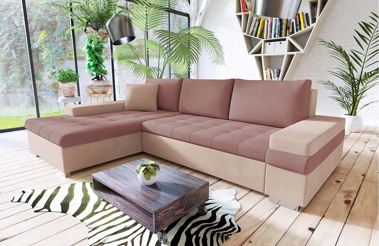 MIRJAN24 Ecksofa Bangkok Mini, Verchromte Füße, Kissen-Set mit Reisverschluss