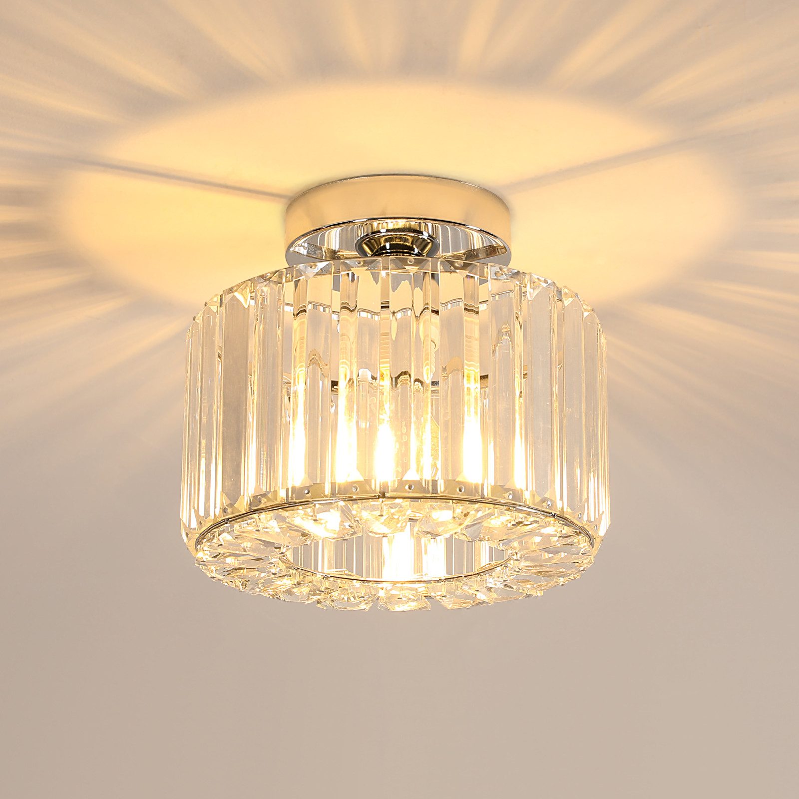 Riserva Deckenleuchten Deckenleuchte Kristall chrom rund, E27, 21cm, Deckenlampe