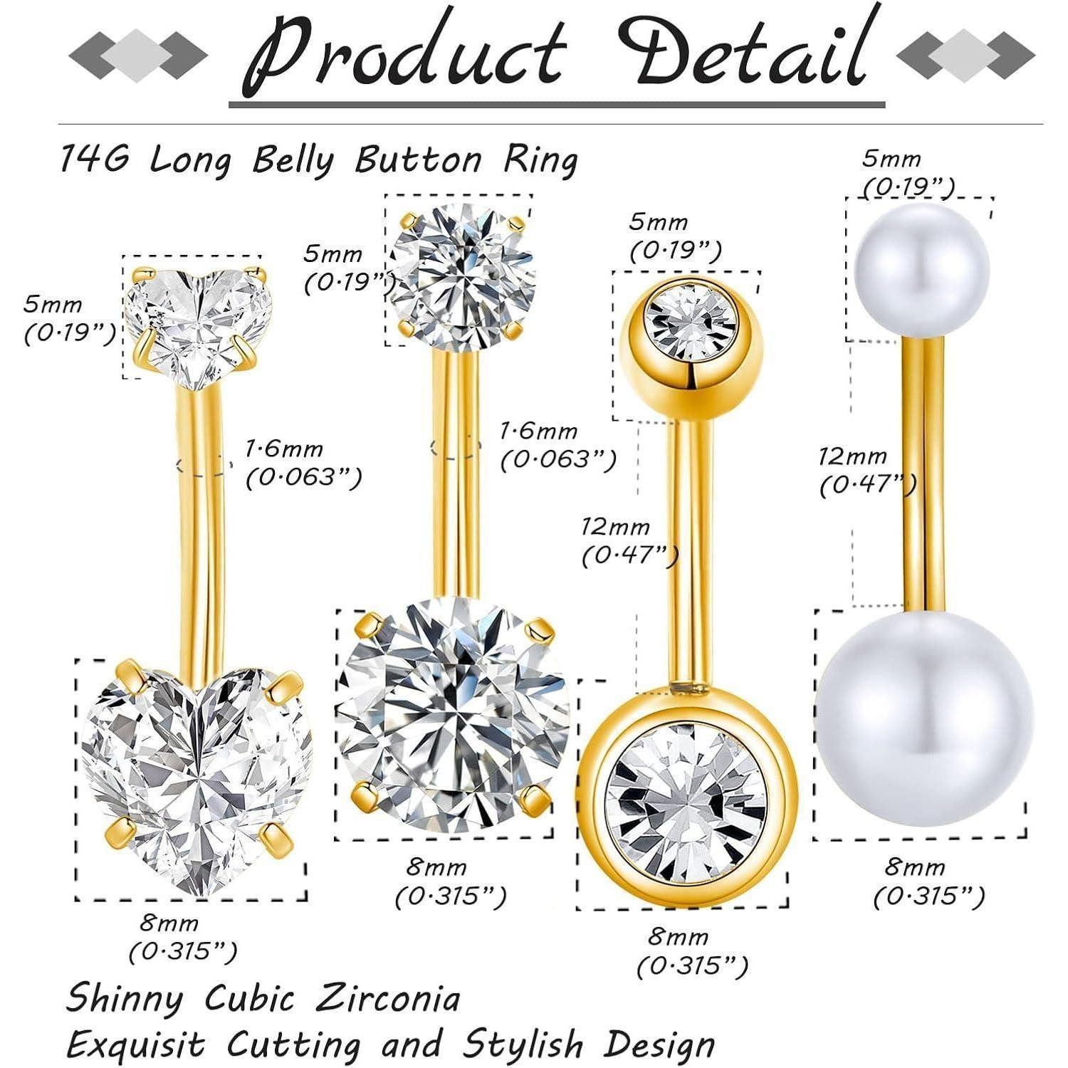 Gojewen Bauchnabelpiercing 3-4stk Bauchnabelpiercing 6mm-14mm Chirurgenstahl Schmuck Silber Gold