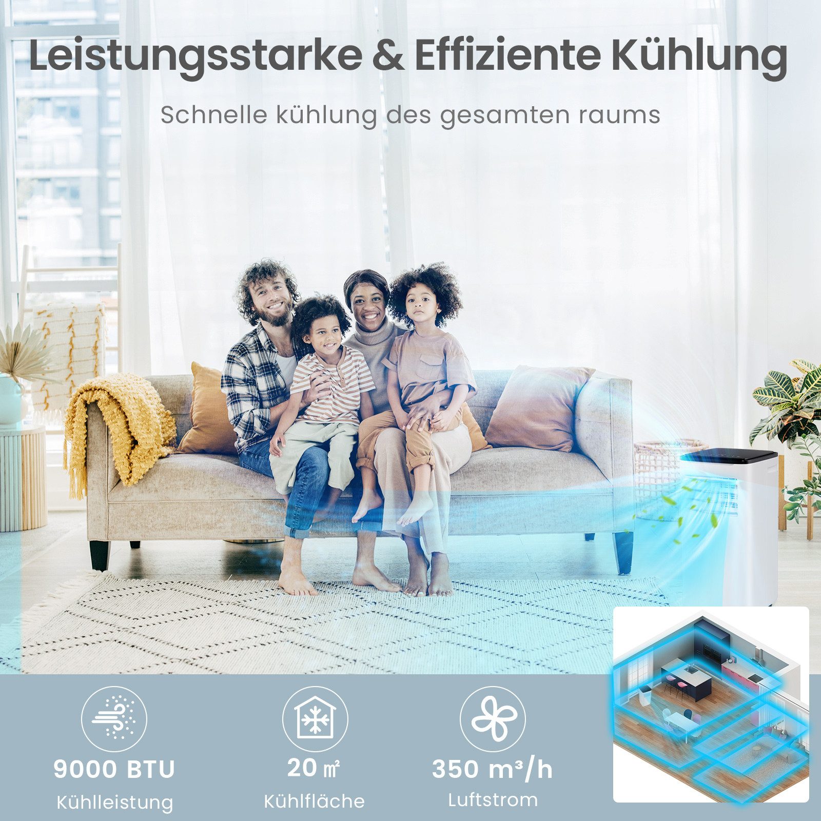 COSTWAY 4-in-1-Klimagerät, 9000BTU Klimaanlage bis 60m³, günstig online kaufen