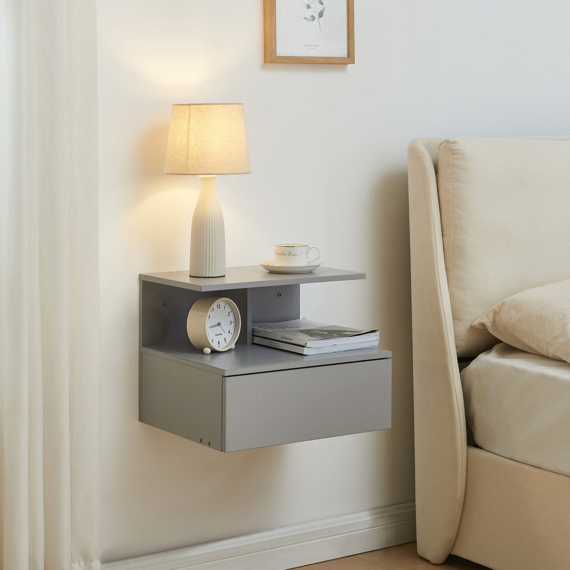 en.casa Wandboard, »Amberg« Nachttisch hängend 40x35x31 cm Hellgrau günstig online kaufen