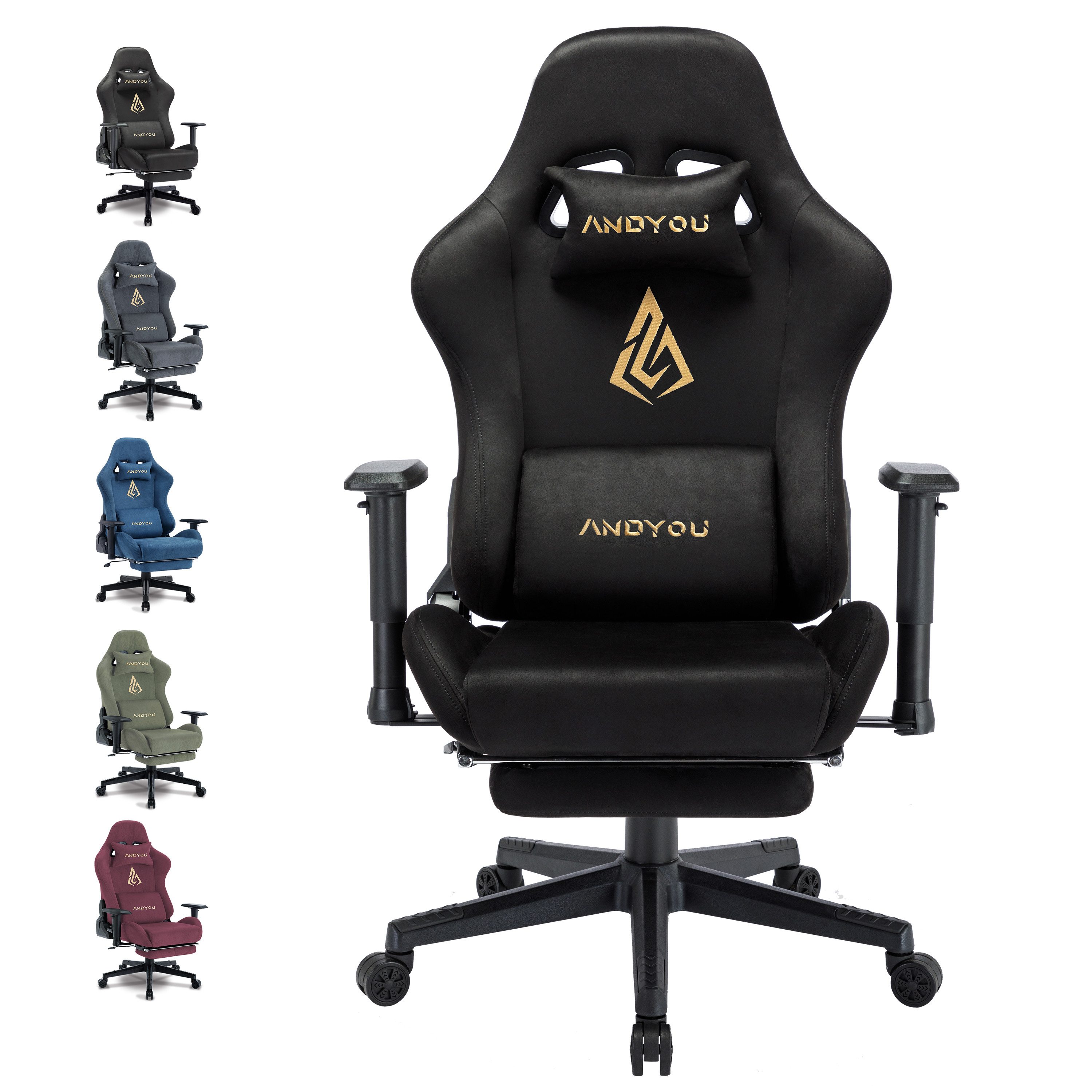 ANDYOU Gaming-Stuhl mit atmungsaktivem Alcantara-Bezug, drehbar, ergonomisc günstig online kaufen