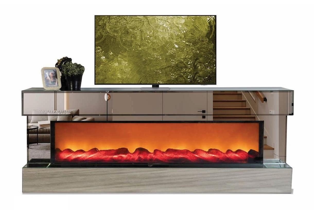 JVmoebel TV-Schrank Transparenter Holz-TV-Schrank mit MIRRORED-Finish (1-St., 1er Set)
