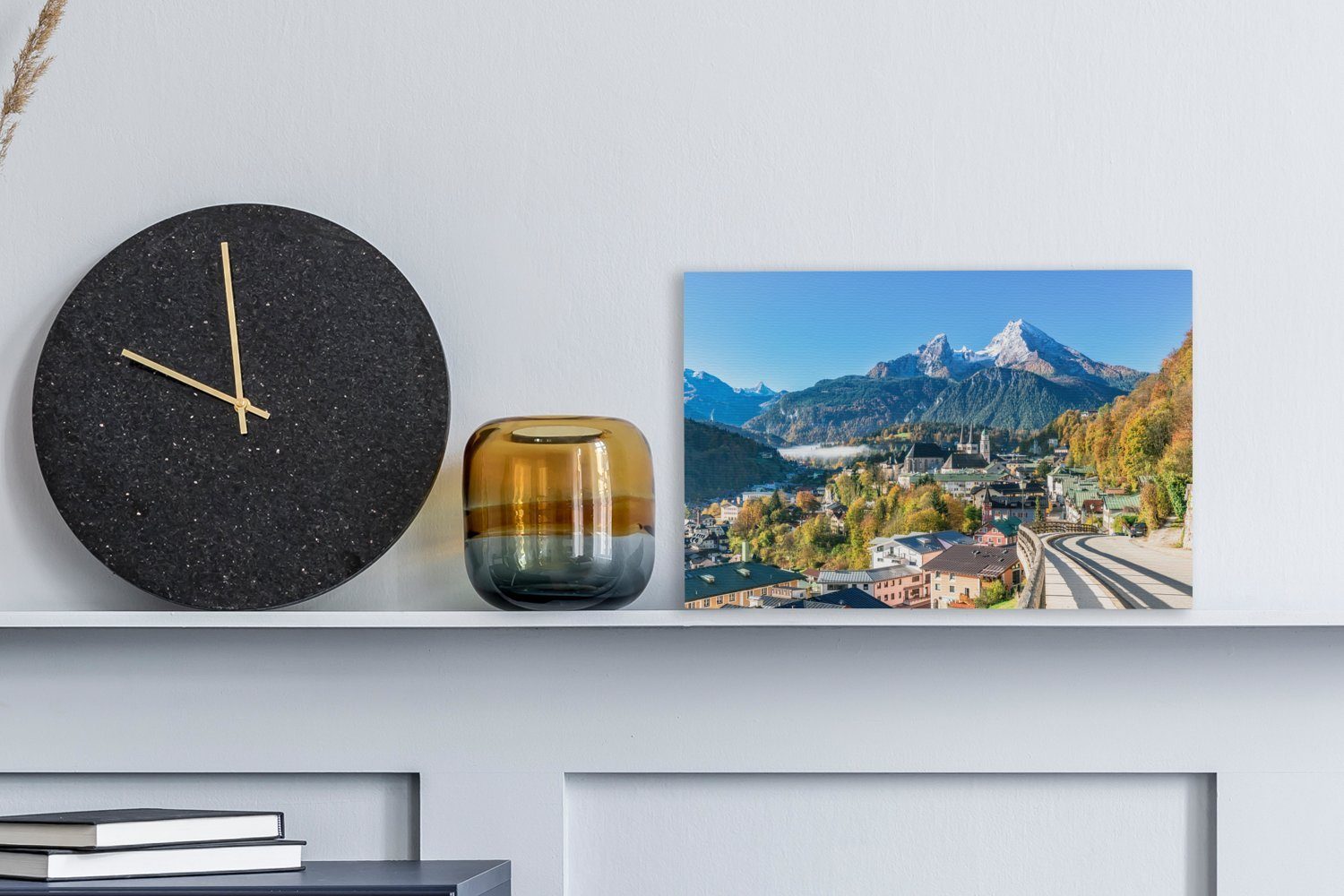 OneMillionCanvasses® Leinwandbild Blick auf Berchtesgaden mit dem Watzmann im Hintergrund, Deutschland, (1 St), Leinwand Bilder Klein, Wand Dekoration Aesthetic 30x20 cm