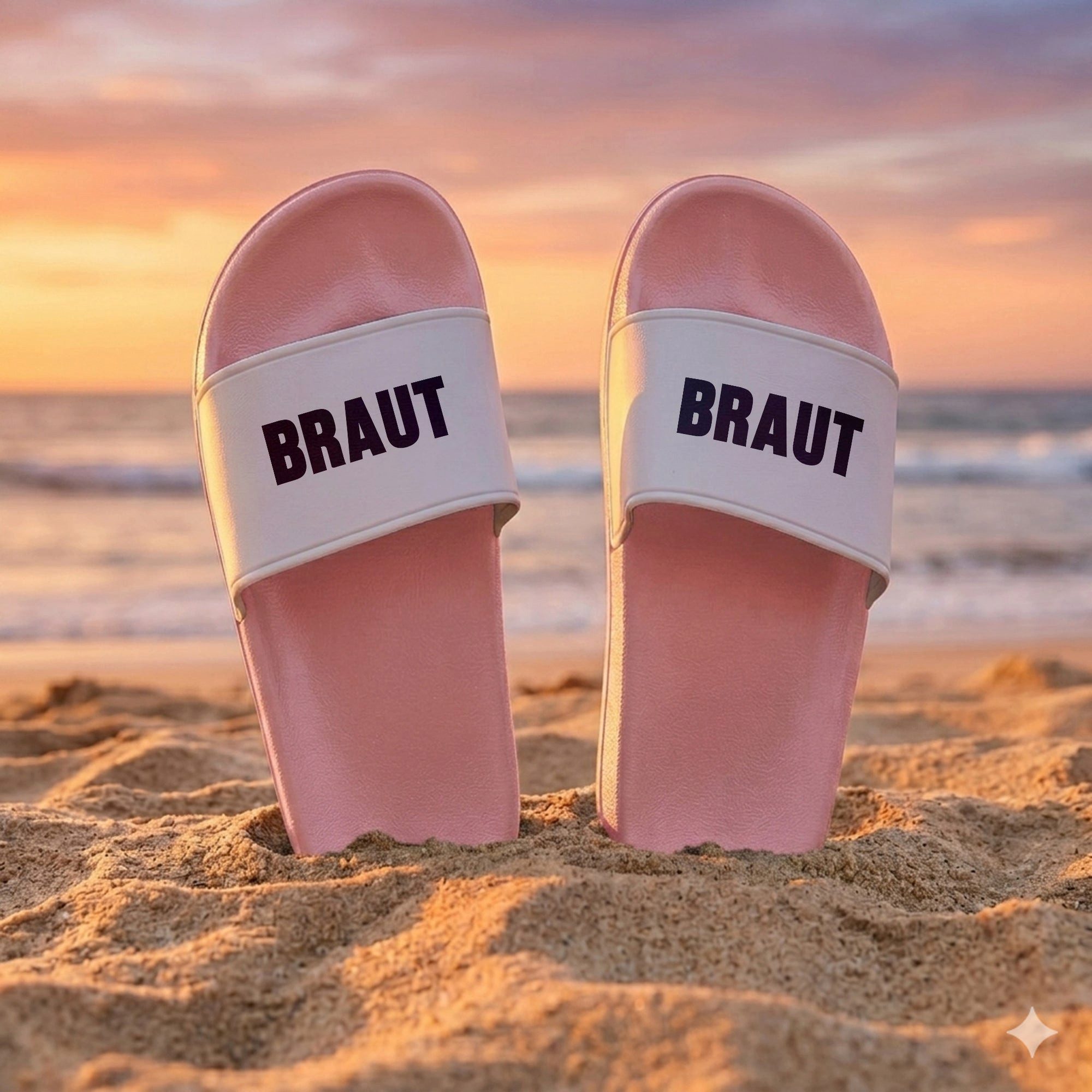 22Feels JGA Geschenk Braut Badelatschen Pink Damen Frauen Sommer Urlaub Badepantolette IN DEUTSCHLAND BEDRUCKT