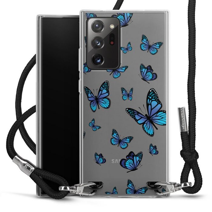 DeinDesign Handyhülle Schmetterling Muster transparent Butterfly Pattern Transparent Samsung Galaxy Note 20 Ultra Handykette Hülle mit Band Cover mit Kette