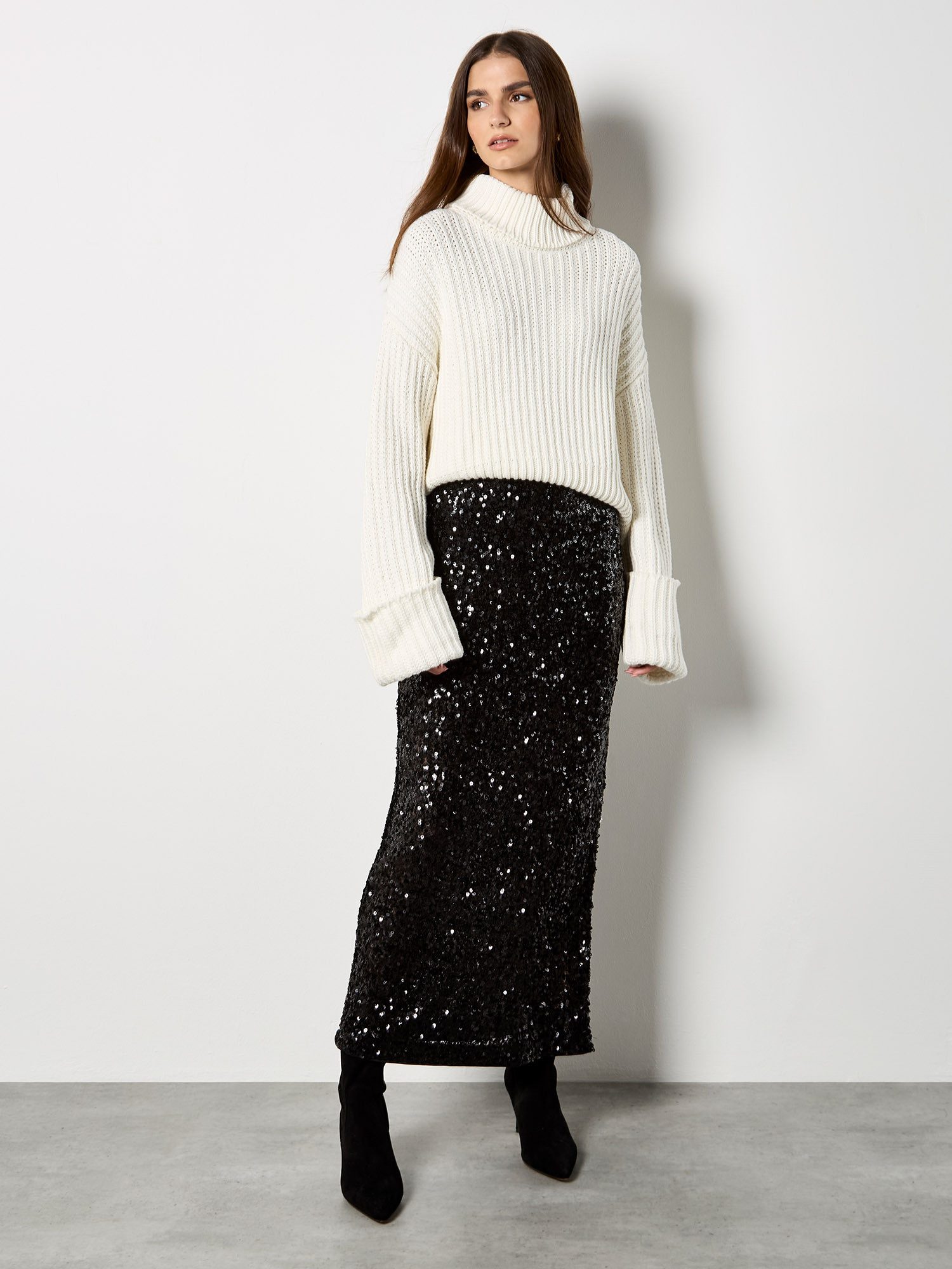 Apricot Paillettenrock Maxi-Meshrock mit Pailletten