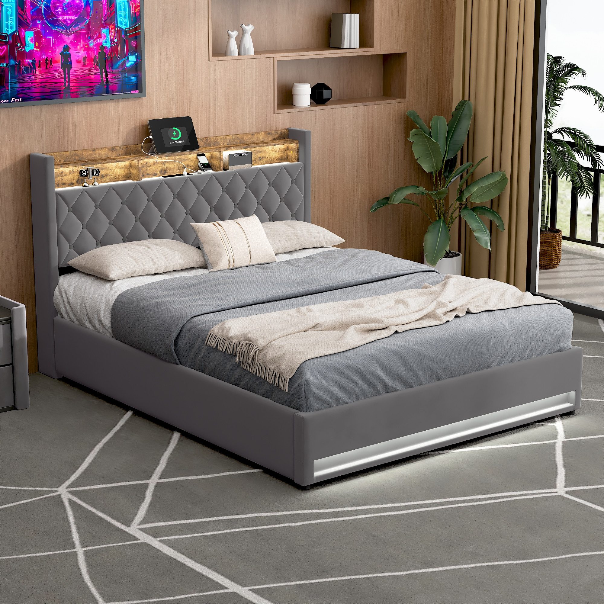HAUSS SPOLE Polsterbett 180x200cm mit USB, 2 Steckdosen, LED-Beleuchtung Me günstig online kaufen