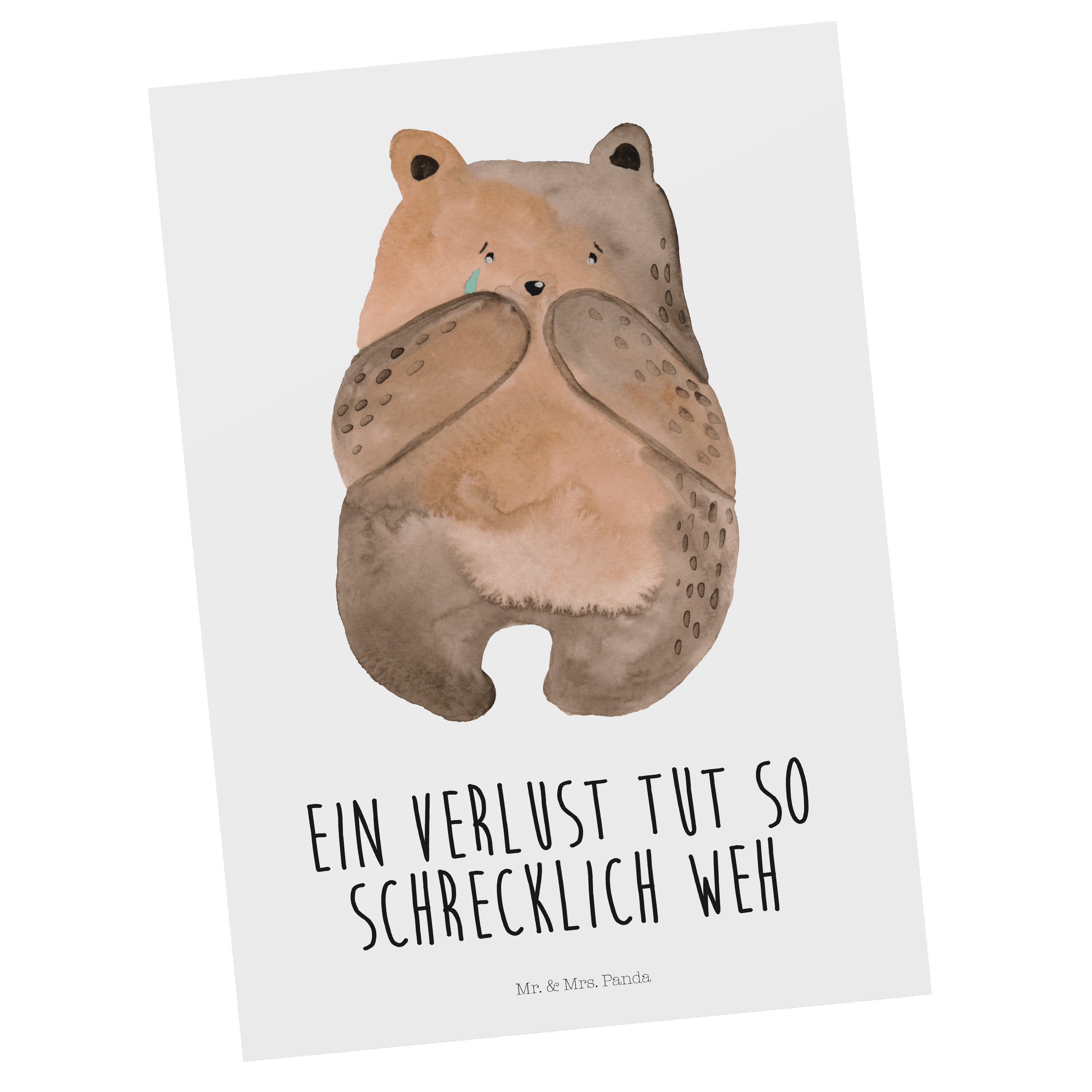 Mr. & Mrs. Panda Postkarte Bär Verlust - Weiß - Geschenk, Ansichtskarte, Geburtstagskarte, Teddy