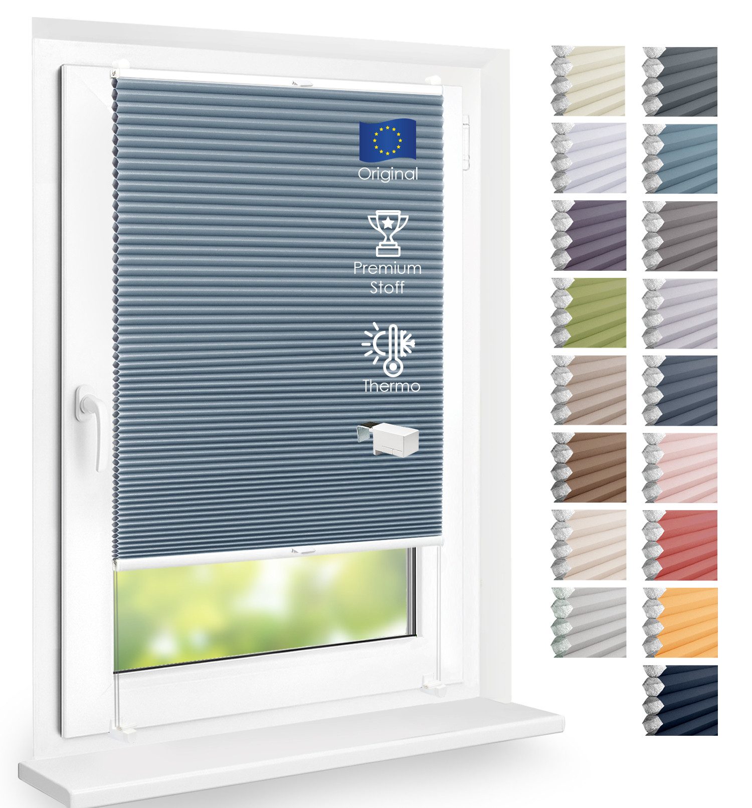 DomDeco Wabenplissee Thermo Plissee ohne Bohren - Hitzeschutz, Verdunkelung, verspannt, abdunkelnd, Klemmfix, stufenlos, kälteschutz, modernes Fensterplissee