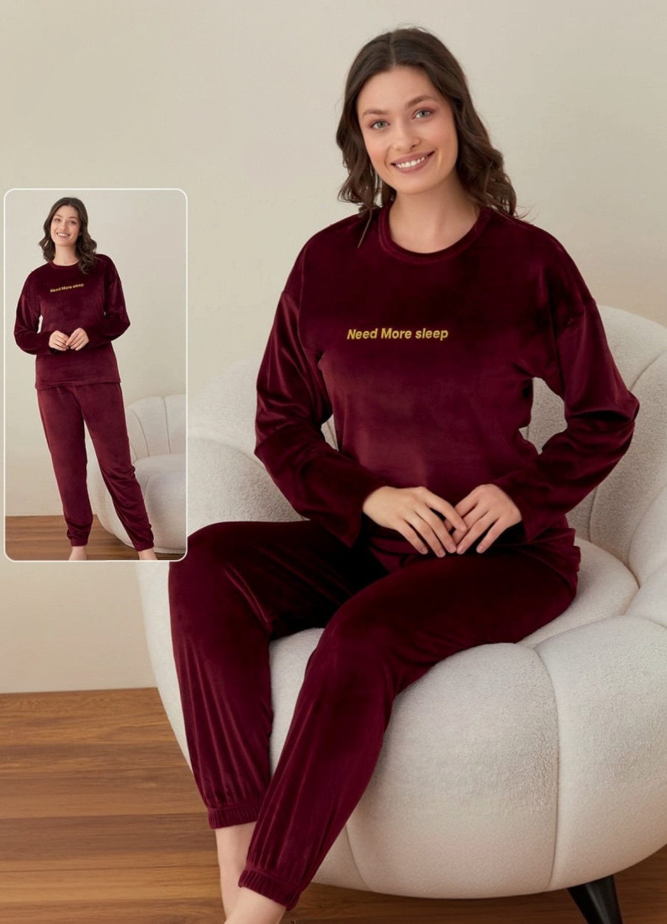 Schlafanzug Damen Hausanzug aus Samt - Damen Pyjama für Herbst & Winter