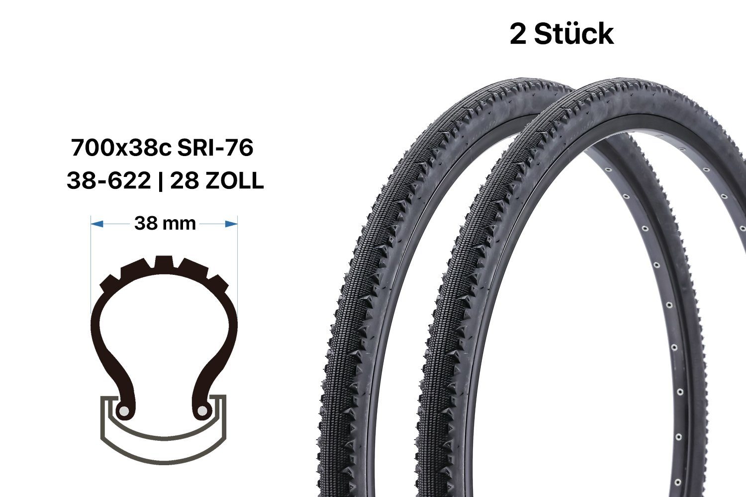 2 Fahrradreifen Non-Branded 28 Stück (2-tlg) 38-62, Cross Reifen Fahrrad Trekking 28x1.4 Gravel Zoll tire