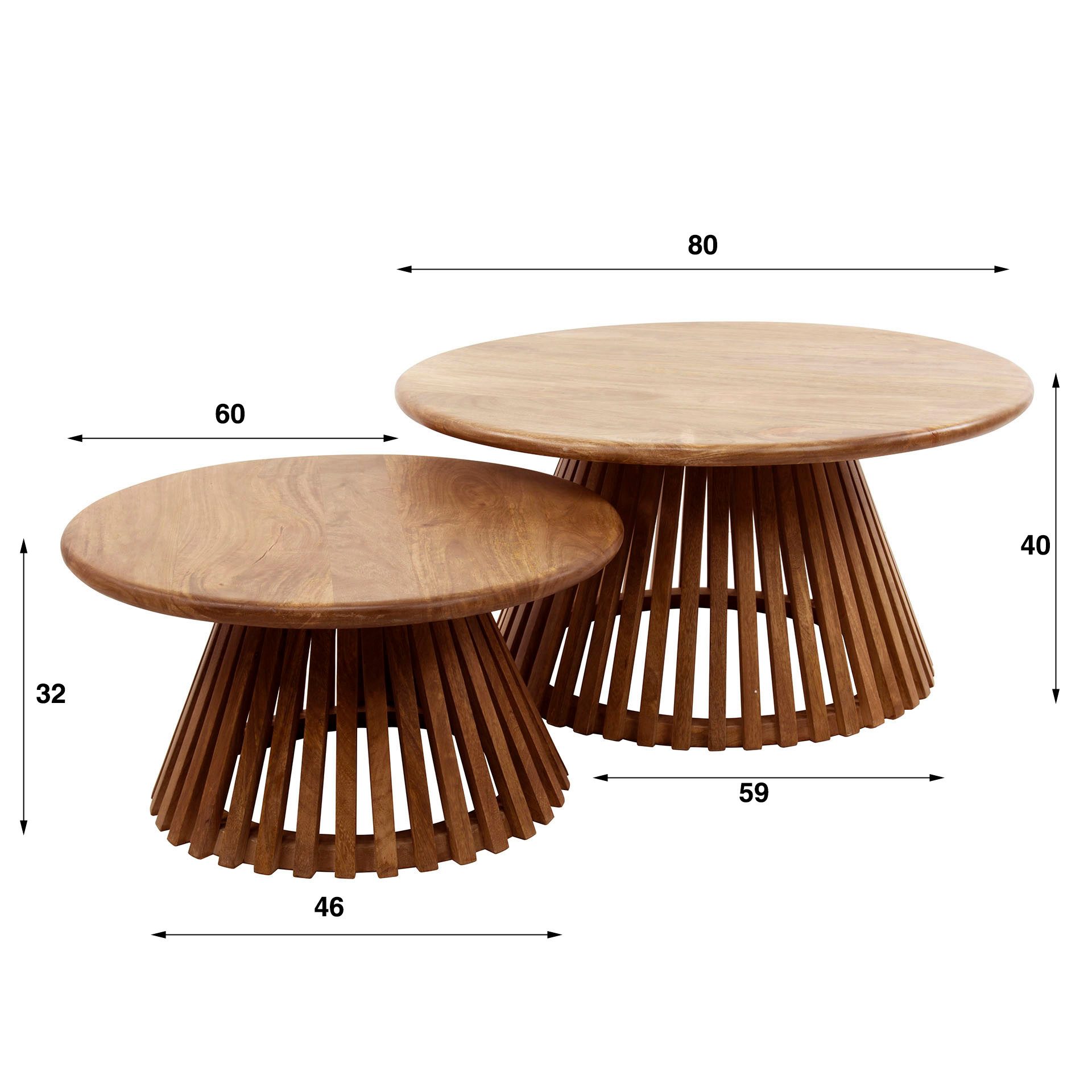 Sitheim® Couchtisch TWEAK CONE 2er Set Couchtisch 80+60cm rund Mangoholz massiv (2-St., 2er set) – Bild 5 von 5