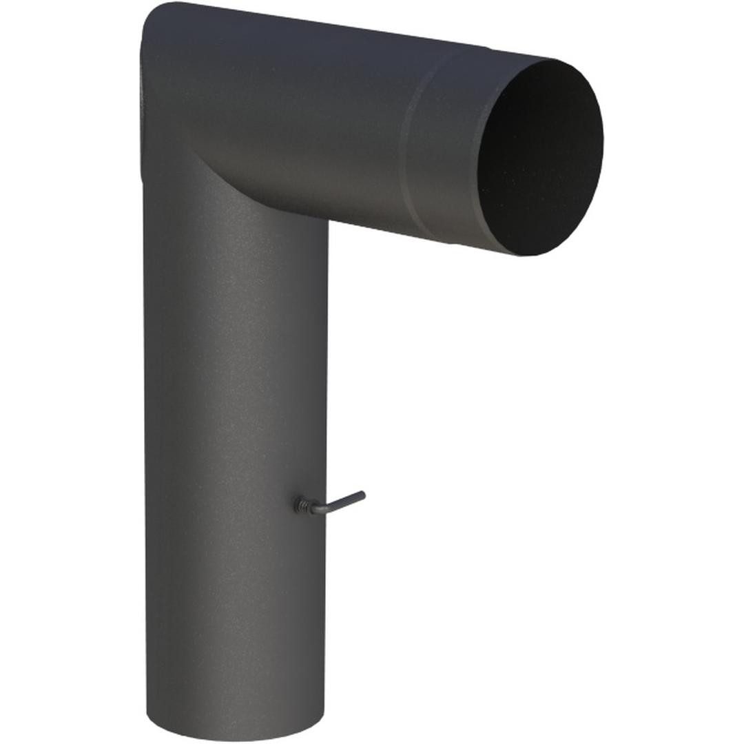 Feuercampus Ofenrohr Ø 130 mm Bogen zweiteilig lang - mit Tür und Drosselklappe - schwarz, 130 mm