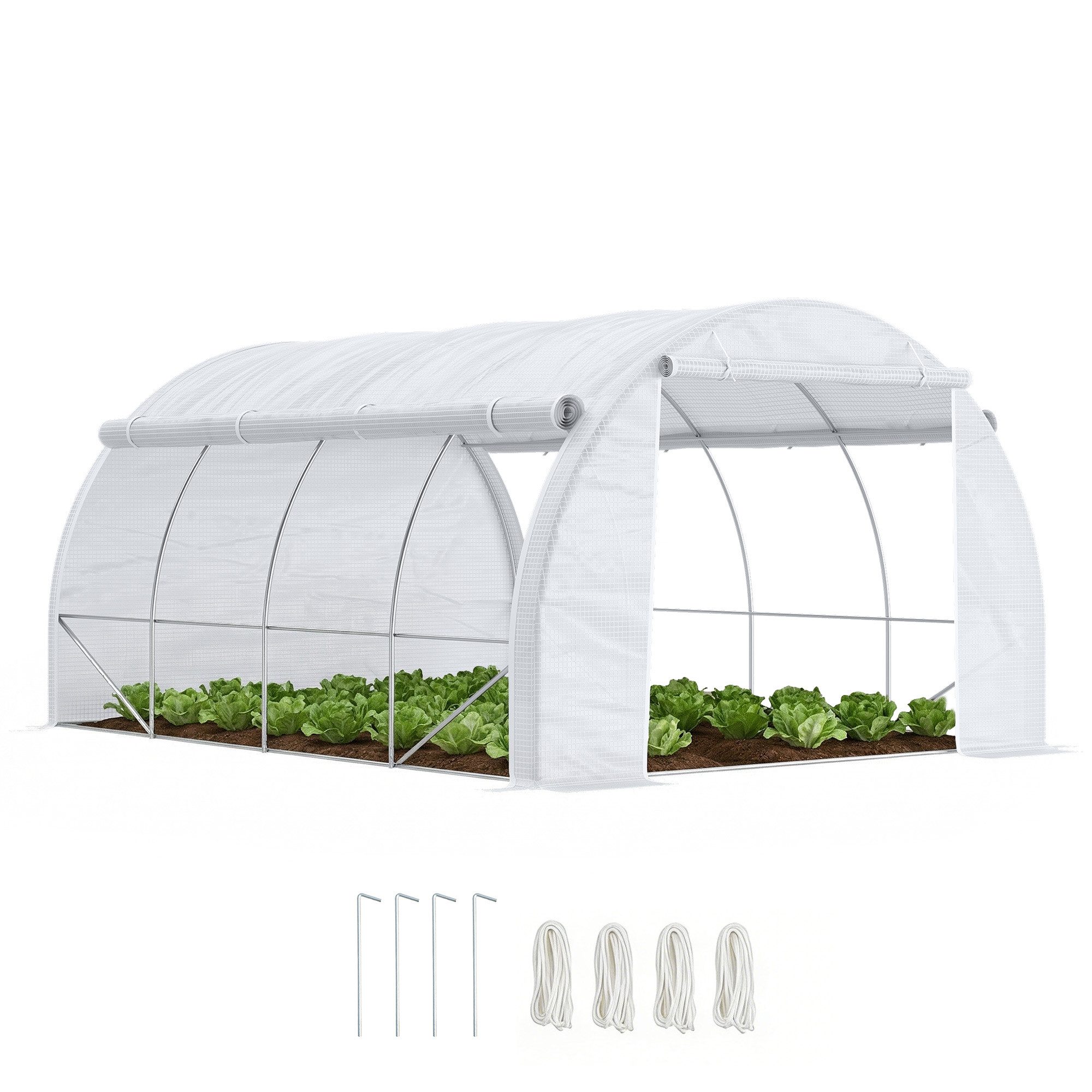 Outsunny Foliengewächshaus Polytunnel Gewächshaus mit aufrollbar Abdeckungen UV-Schutz, BxTxH: 397 x 300 x 200 cm, BxLxH: 300 x 397 x 200 cm, Tomatenhaus 1-St., Gewächshaus, Stahl, Grün