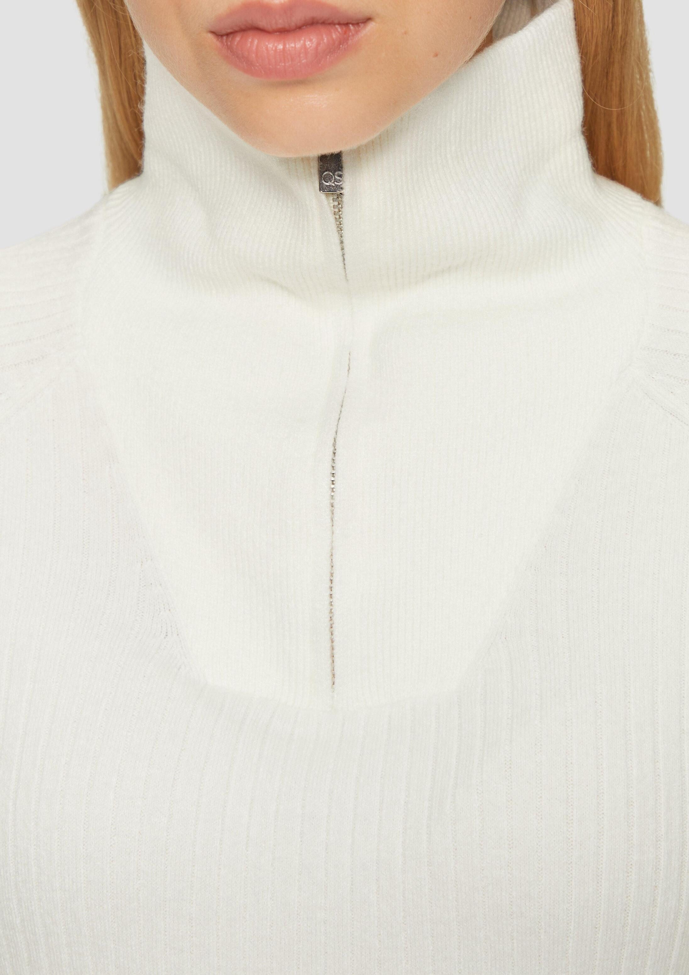QS Longpullover Strickpullover Schmaler Pullover mit Troyer-Kragen