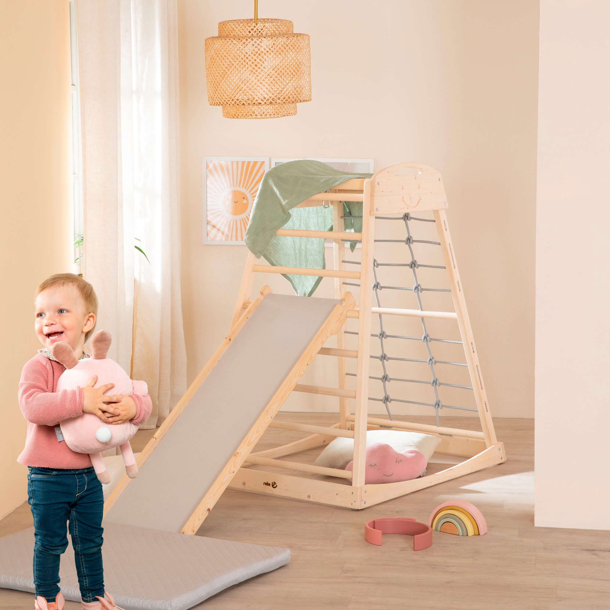 roba® Klettergerüst Montessori Indoor Spielturm, Belastbar bis 70 kg