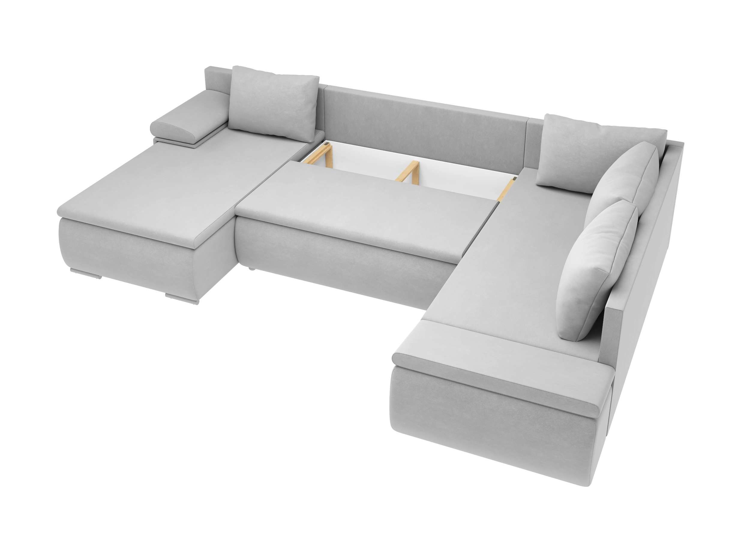 links Wohnlandschaft Nessi, Bettfunktion U-Form, frei und mit Bettkasten, im Sofa, Modern mit Wellenfederung stellbar, oder mane Design, Raum rechts bestellbar, Stylefy