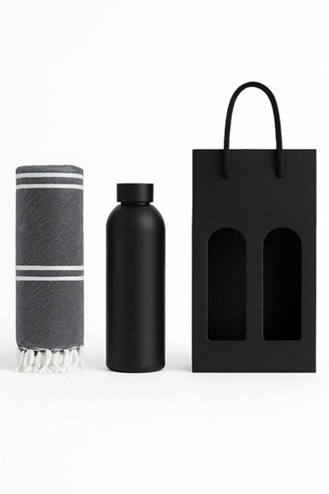 Musselin Welt Strandtuch Geschenke Set Black Edition, (Spar Set)