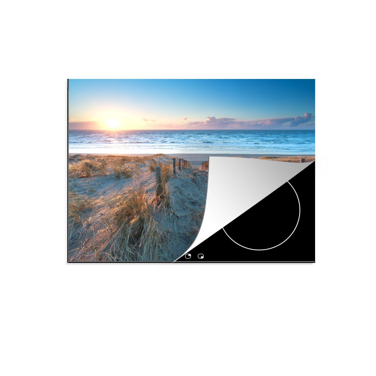 MuchoWow Herdblende-/Abdeckplatte Strand - Meer - Sonne - Düne, Vinyl, (1 tlg), 71x52 cm, Induktionskochfeld Schutz für die küche, Ceranfeldabdeckung