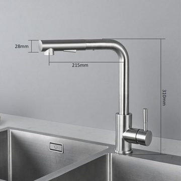 CECIPA Küchenarmatur Hochdruck Wasserhahn Küche Ausziehbar Mit 2 Strahlarte (Einhand-Waschtischarmatur, 1-St., 360° drehbar) Ventilkern aus Keramik
