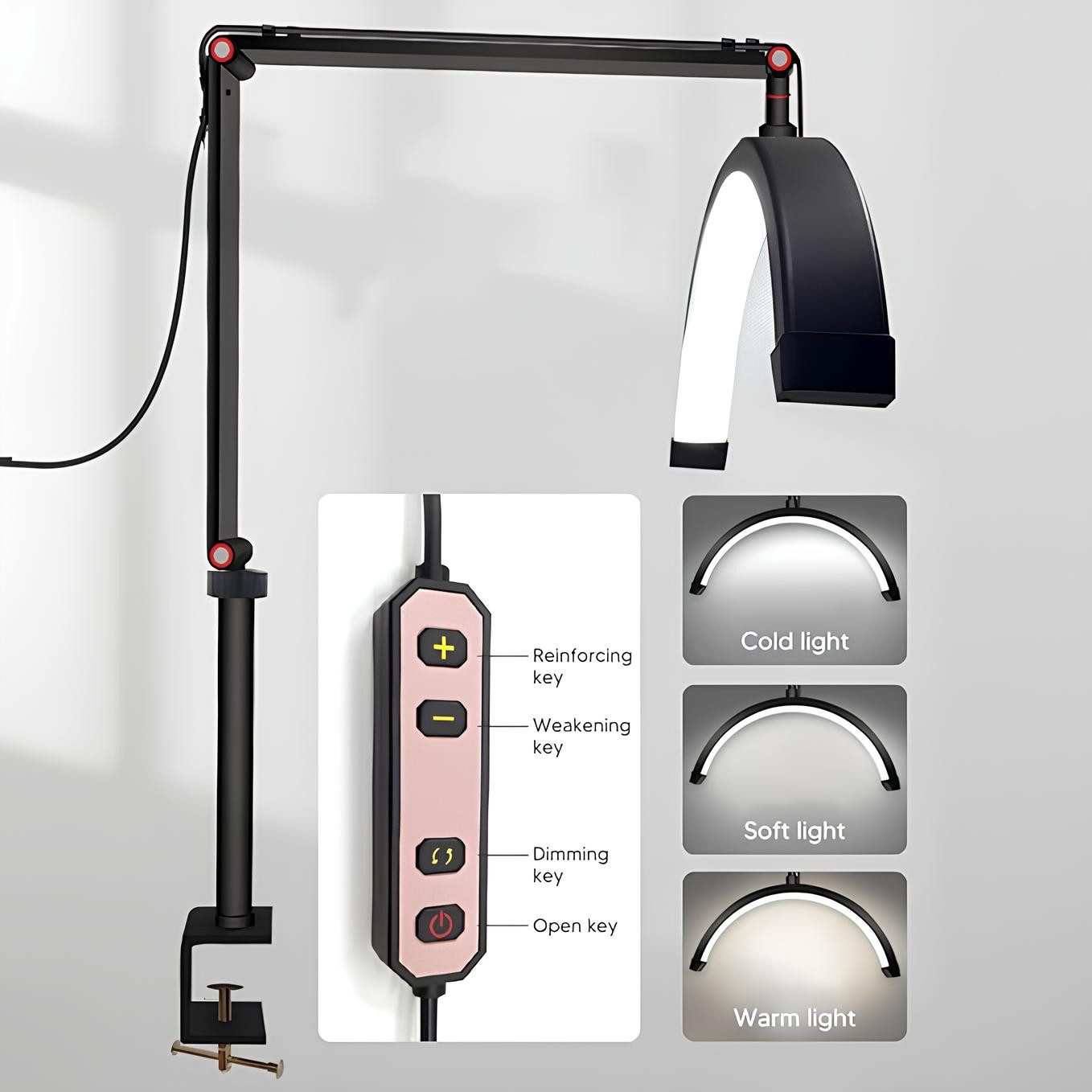 Andoer LED Schreibtischlampe Schreibtischlampe HD-M3X LED-Videoleuchte Tischleuchte, LED fest integriert, LED fest integriert, 360° drehbar, 180 LEDs, 10 Helligkeitsstufen