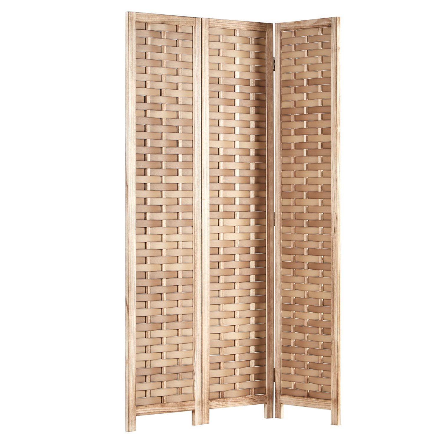 Homestyle4u Paravent Raumteiler Indoor Holz Trennwand Sichtschutz faltbar (3-teilig), Natur