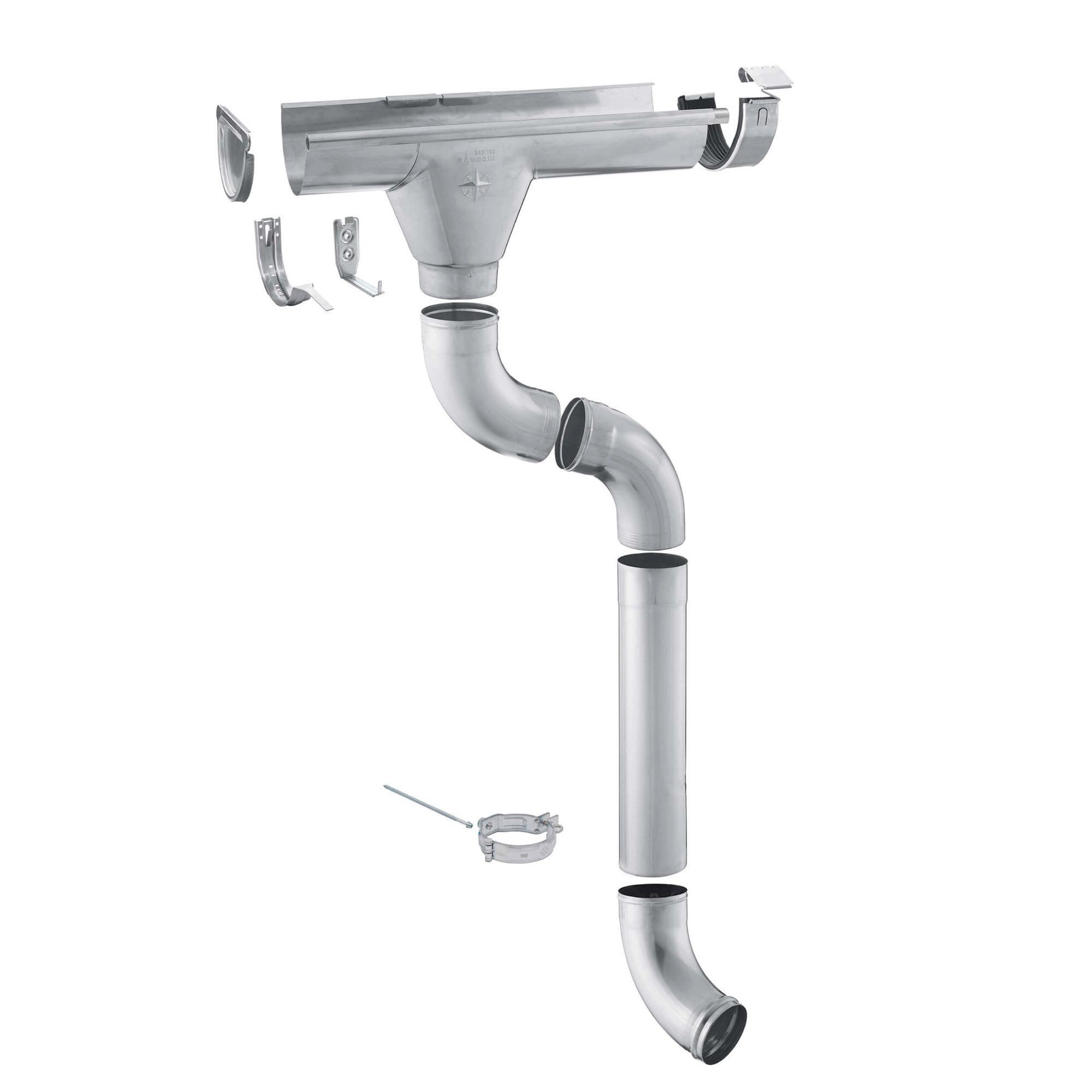 Zambelli Dachrinne RG280, Zink Dachrinne Komplettset Gartenhaus, Carport, Terrasse, 1 Dachseite, 1-St., 7 teilig/280mm 2m Silber ohne Löten, für Dachfläche bis ca. 80m²