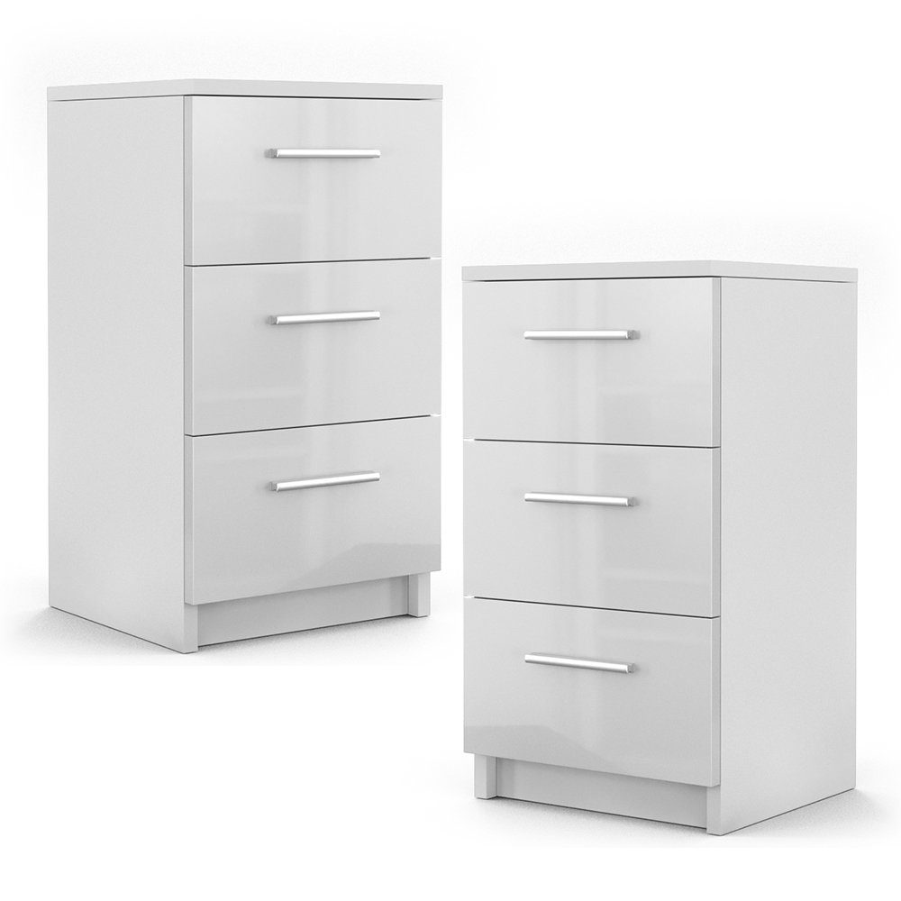 Vicco Nachtkommode, Weiß Hochglanz, 38 x 66 cm 2er Set (2 St)