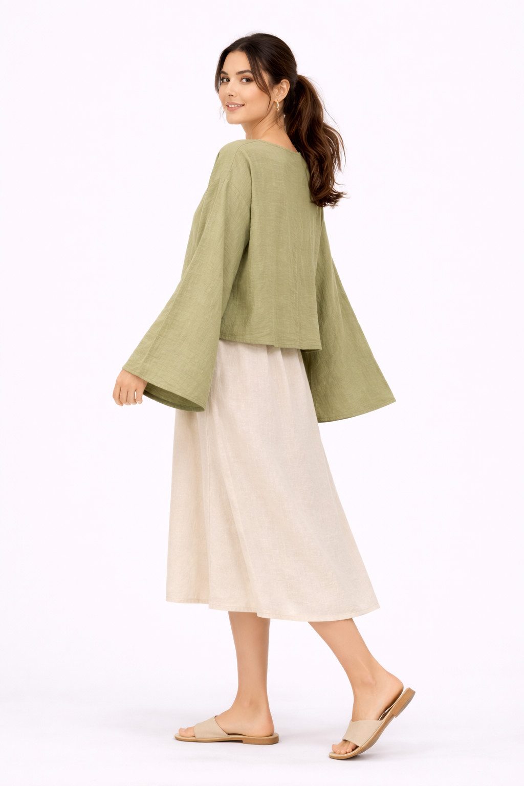 WENOR Schlupfbluse Damen Musselin Einheitsgröße – Oversize Sommerbluse 36-40 weite Fledermausärmel, luftig & locker – Baumwoll-Layering Sommerbluse