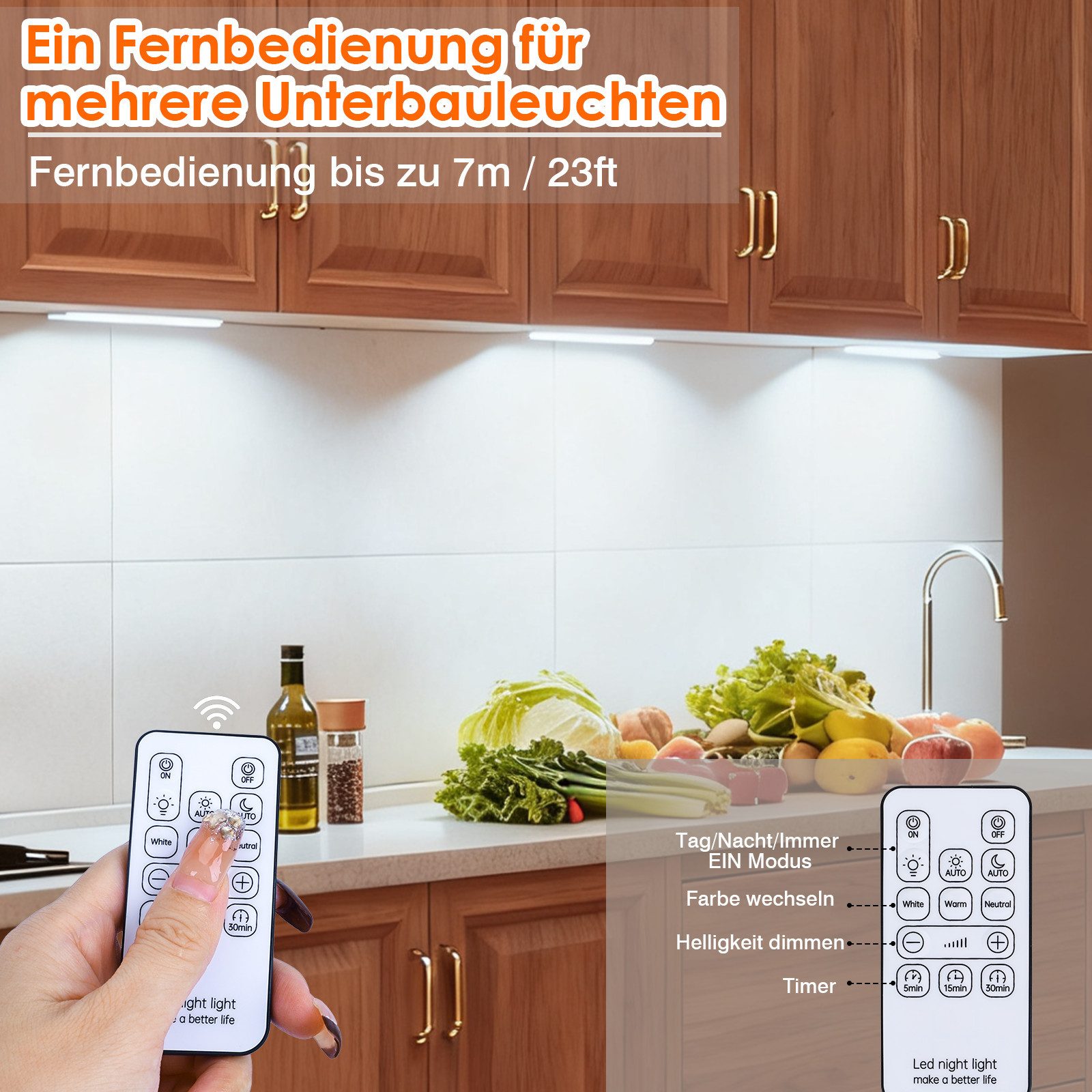 Lujasi LED Unterbauleuchte 30/40/60cm Unterbauleuchte Küche LED, – 2er Set Schrankbeleuchtung, Integrierter Akku, LED fest integriert, nicht austauschbar, 5V/1A, 120°/3m, Kabellos, KaltweiB, NeutralweiB, WarmweiB, mit Bewegungsmelder Fernbedienung, USB-C, Magnetische Lichtleiste