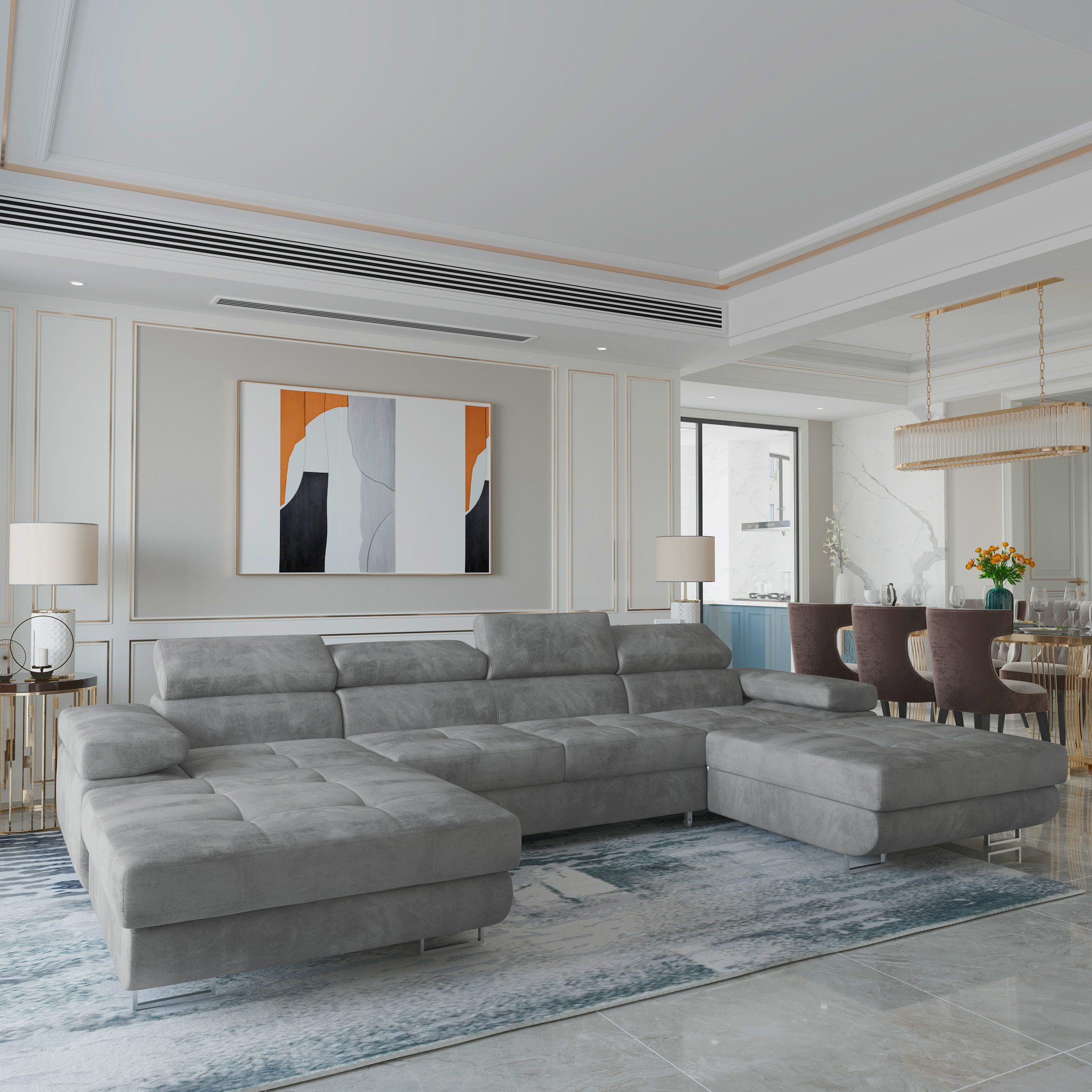 Masseno Ecksofa LYKKE mit Schlaffunktion U-Form, Sofa mit Bettkasten