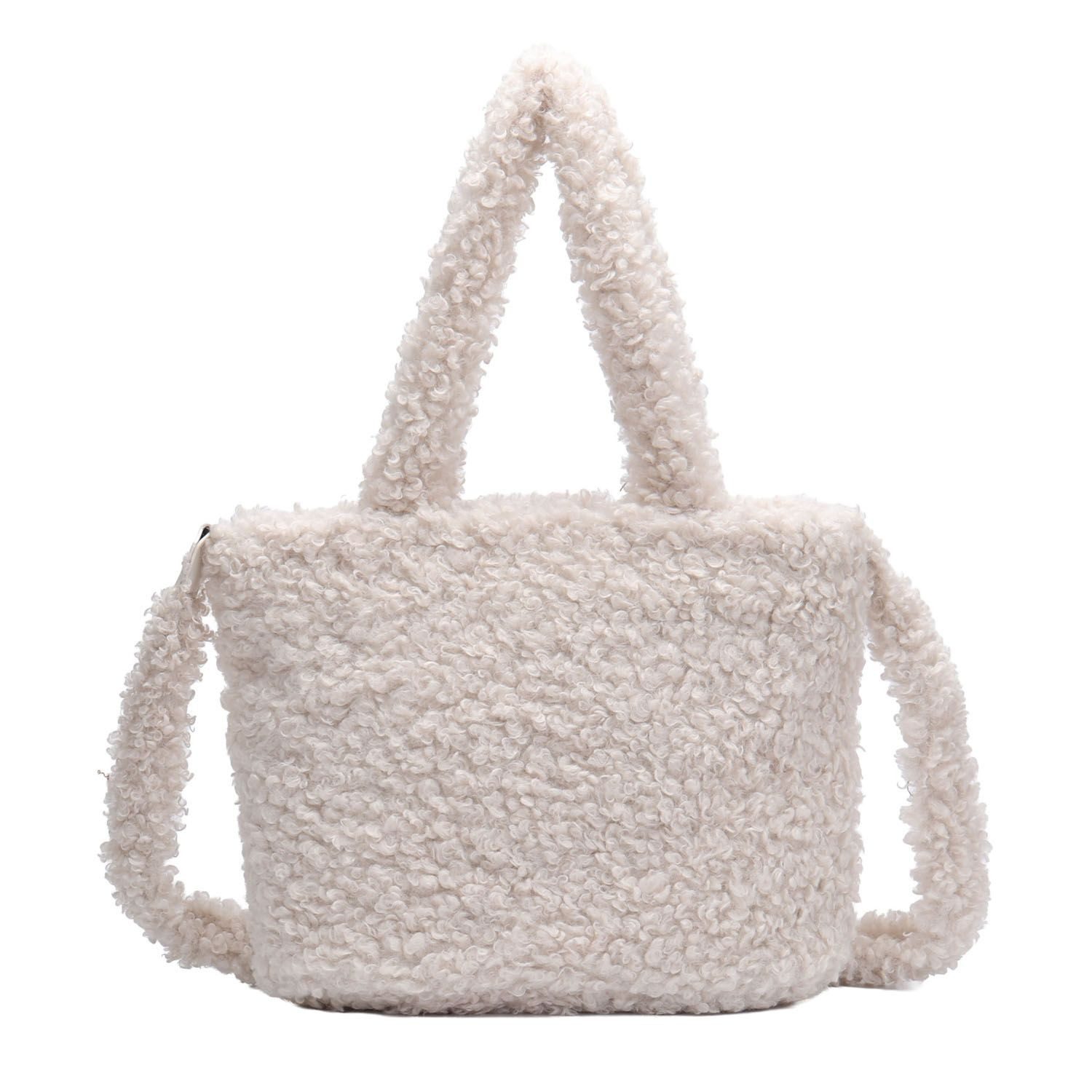 ITALYSHOP24 Schultertasche DAMEN TEDDY Shopper Plüsch TASCHE Tote Bag Felltasche Kuscheltasche, Umhängetasche Wintertasche Beuteltasche Weekender Lammfell-Optik Hobo