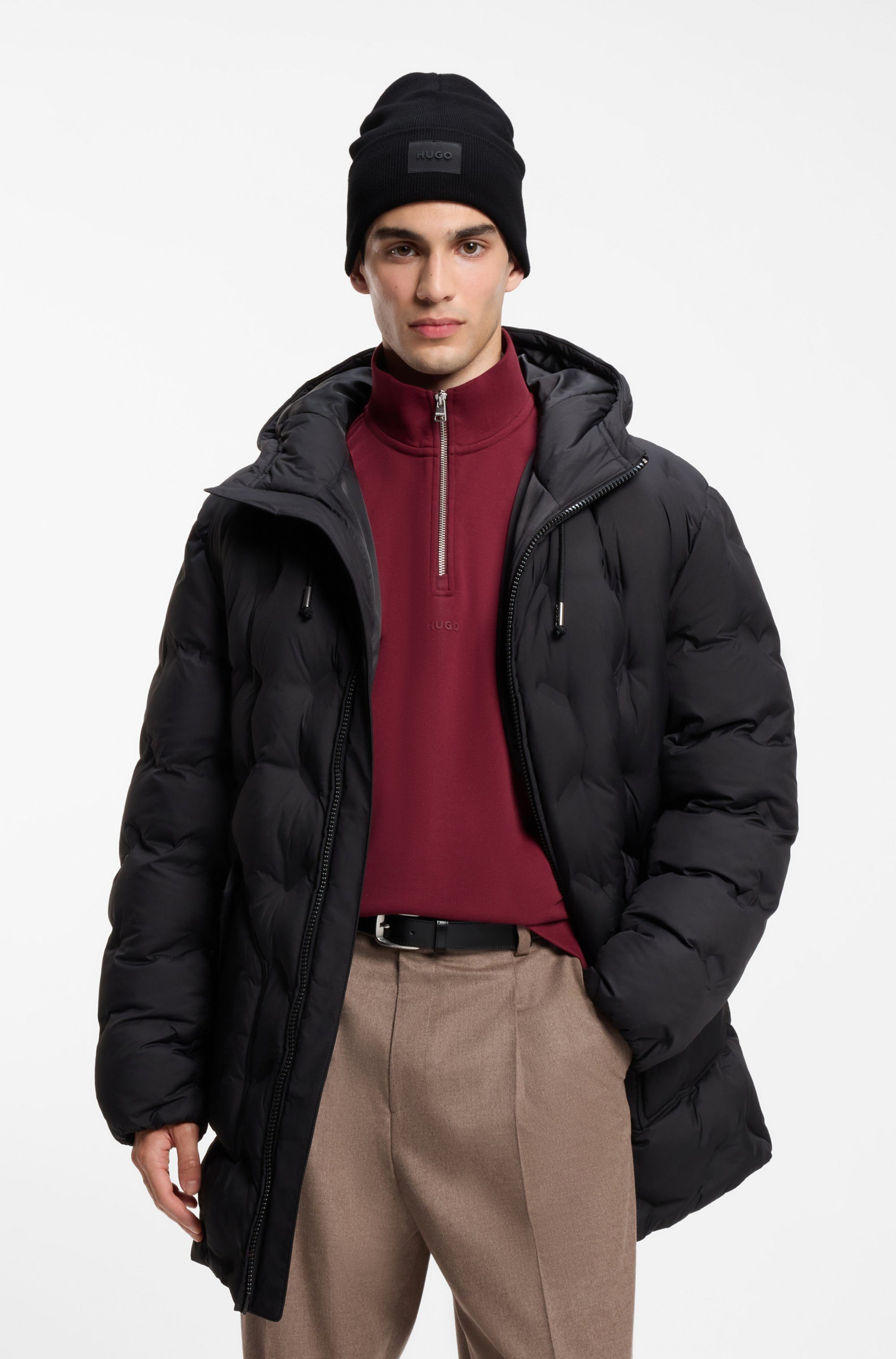 HUGO Strickmütze Xevon mit Label-Aufnäher, unisex – Bild 5 von 5