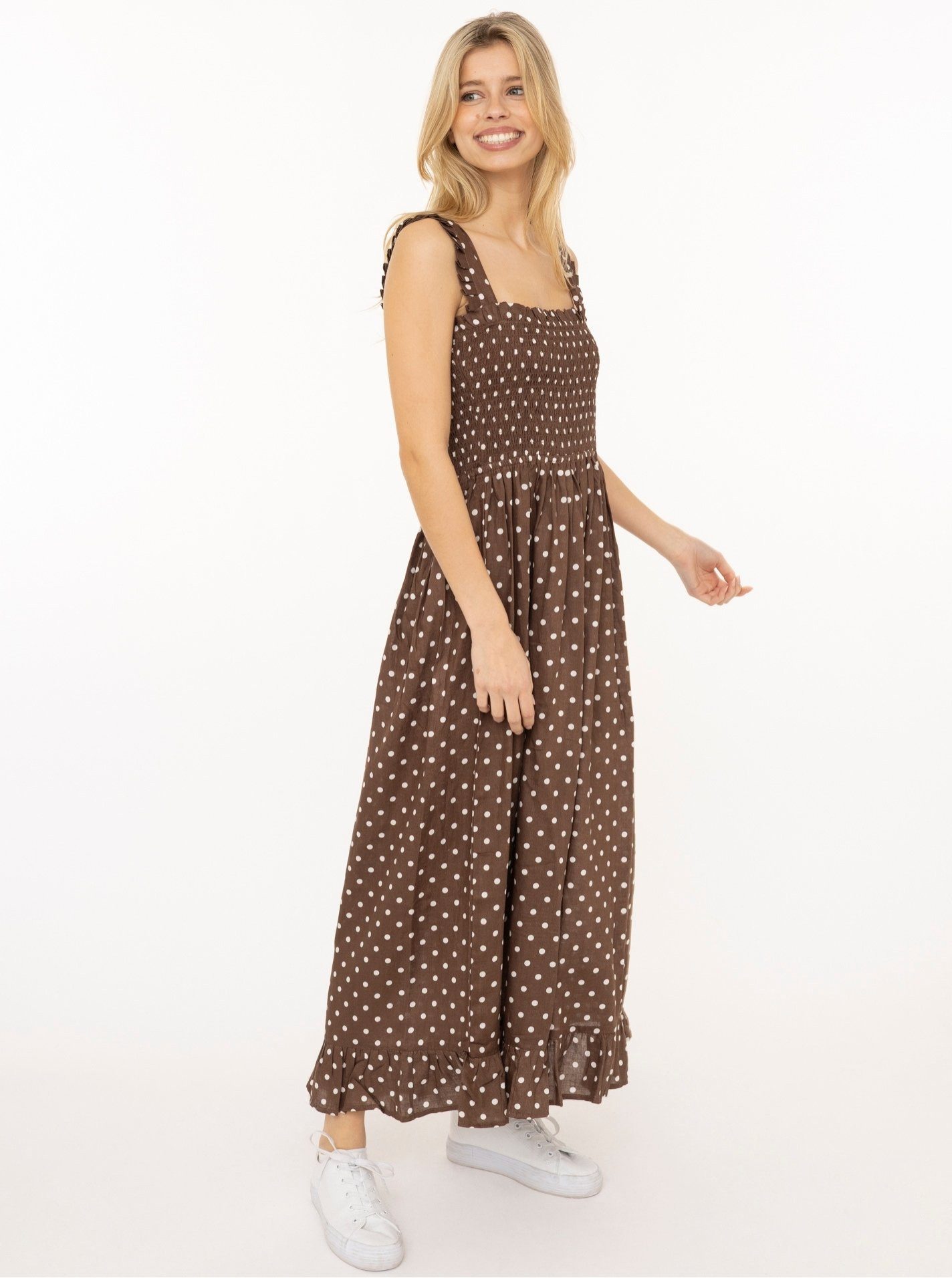 Zwillingsherz Maxikleid "Classic Dots" knöchellang, breite Träger, mit Punkten, elastisches Oberteil