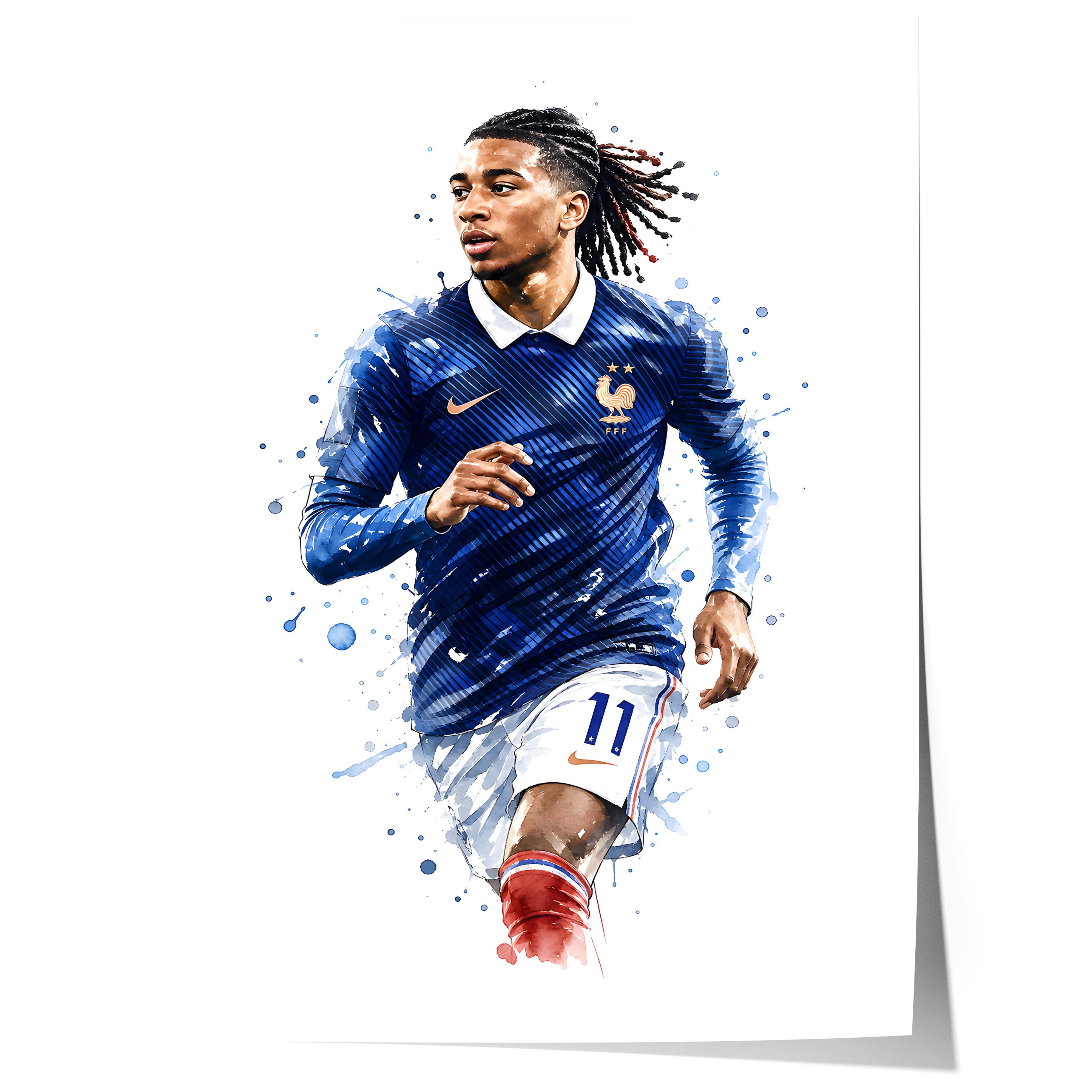JUSTGOODMOOD Poster Frankreich Fußball Geschenkidee Aquarell Sport Wandbild Deko Print ohn, (1 St)