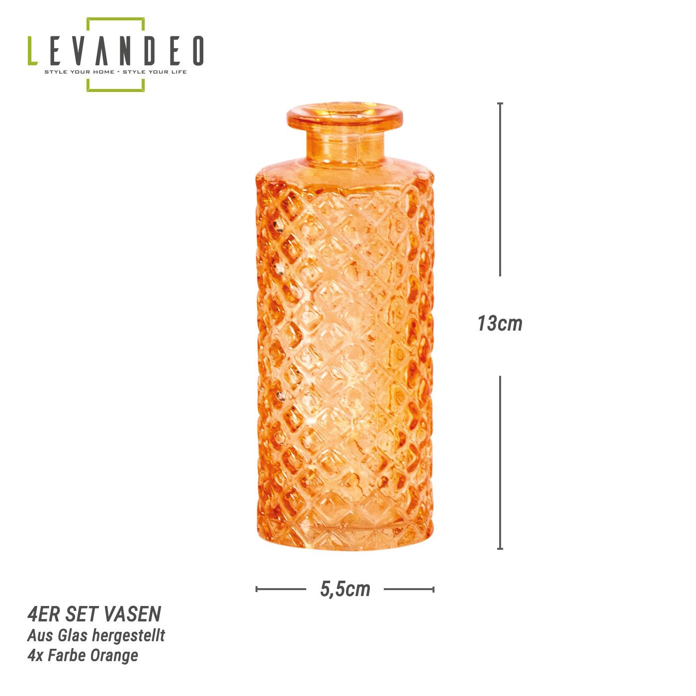Levandeo® Dekovase, 4er Set Vase Orange H13cm Glas Blumenvase Tischdeko Frü günstig online kaufen