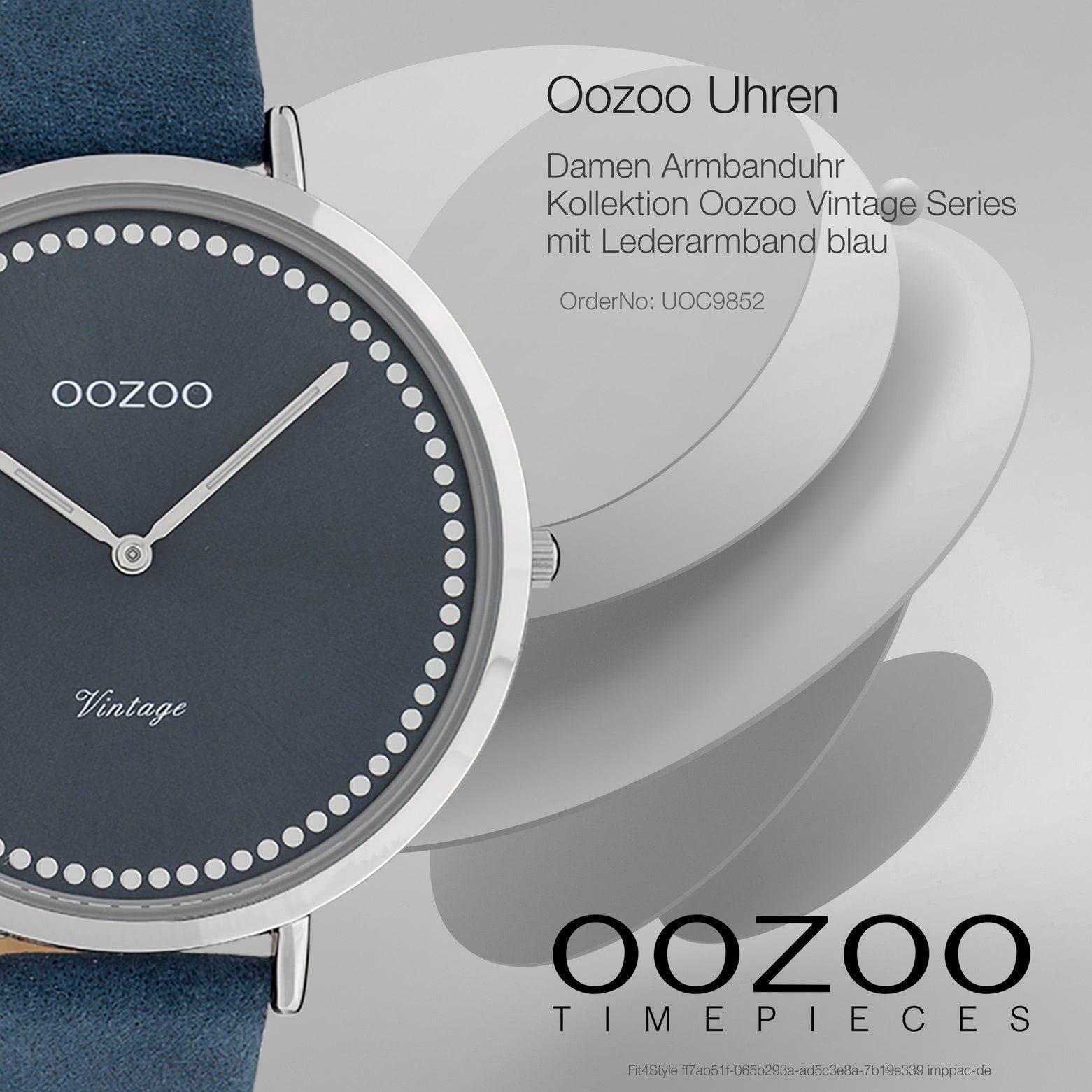 OOZOO Quarzuhr Oozoo blau, Lederarmband, Armbanduhr 40mm) Damenuhr groß (ca. rund, Fashion-Style Damen