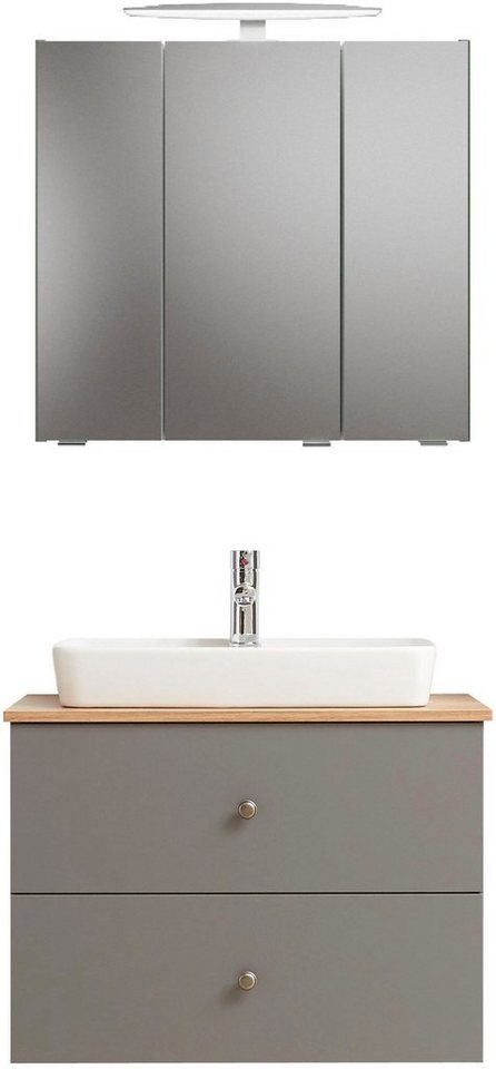 PELIPAL Badmöbel-Set 937.073002, (4-St), Waschtischunterschrank,  Waschtischplatte, Keramik-Aufsatzbecken, Spiegelschrank