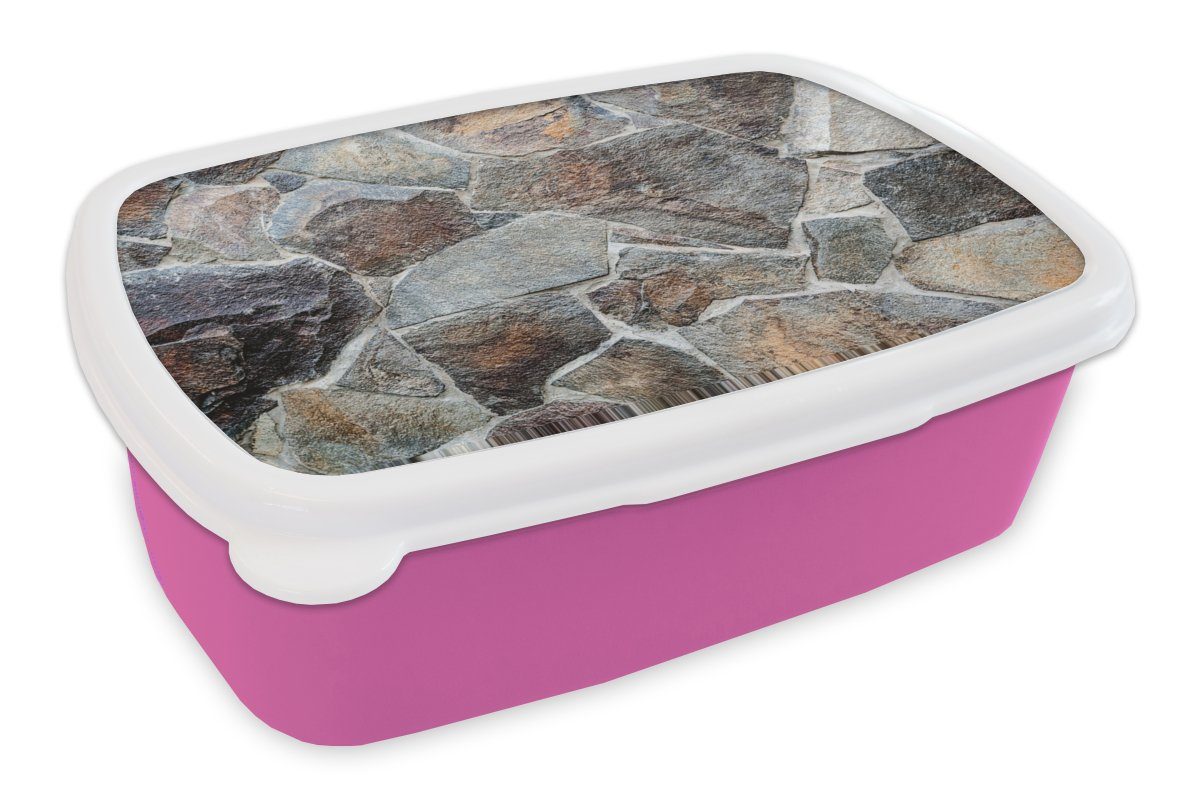 MuchoWow Lunchbox Mauern - Steine - Robust, Kunststoff, (2-tlg), Brotbox für Erwachsene, Brotdose Kinder, Snackbox, Mädchen, Kunststoff rosa