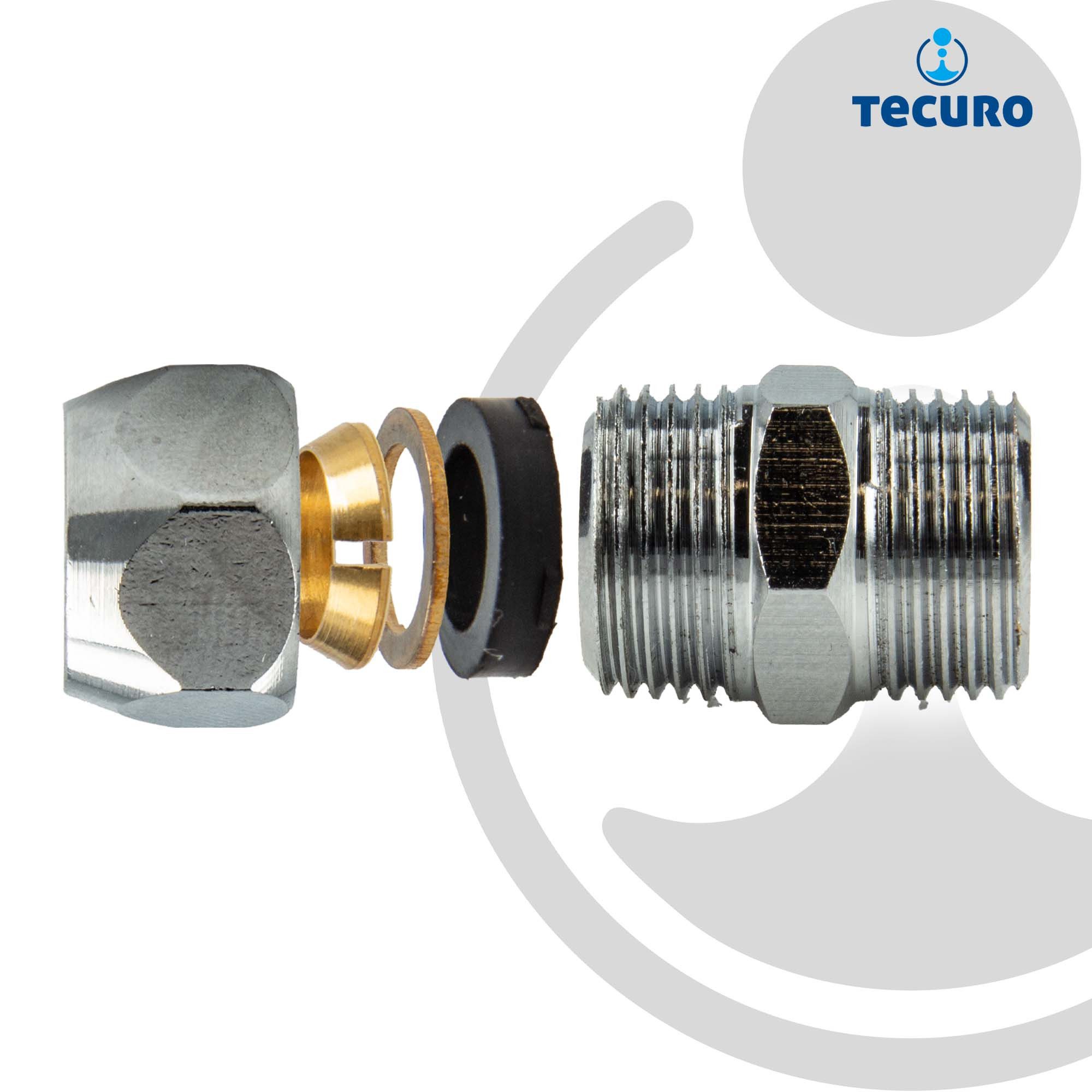 tecuro Gewindefitting Quetschverschraubung G 3/8 Zoll x Ø 10 mm Rohr verchromt – Bild 4 von 5