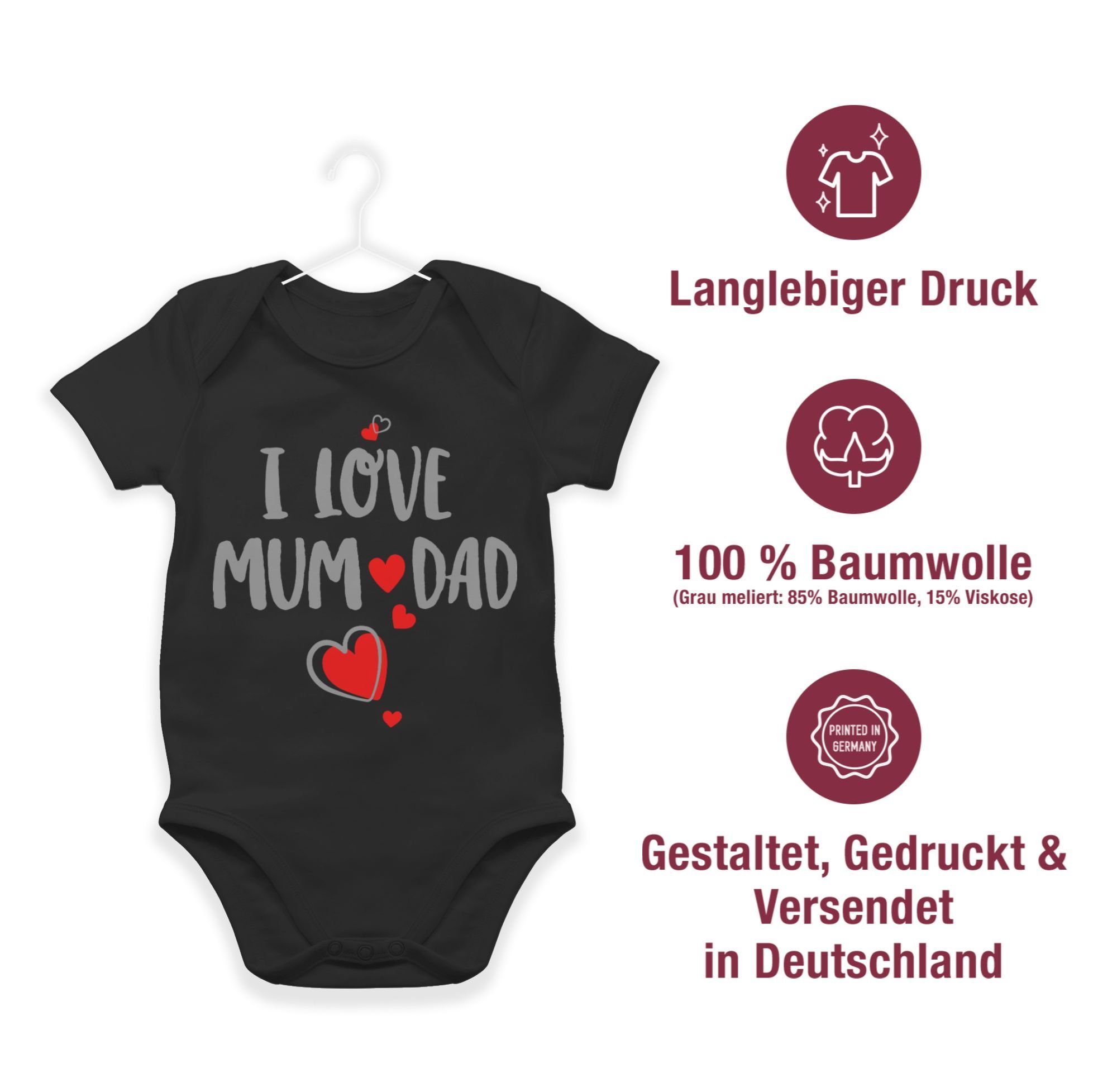 Baby love 1 Strampler Mum Junge Dad Shirtracer Schwarz I and Mädchen & Shirtbody